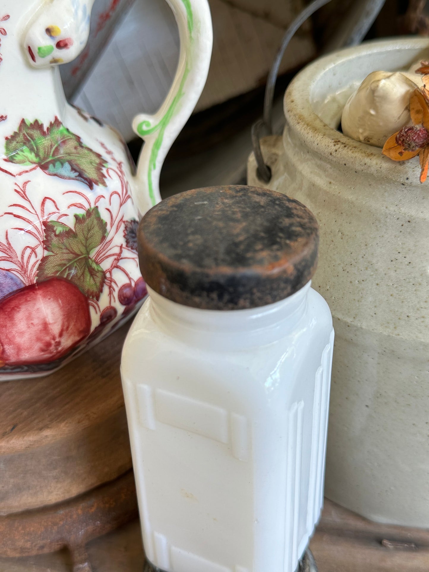 Milk Glass Jar With Metal Lid