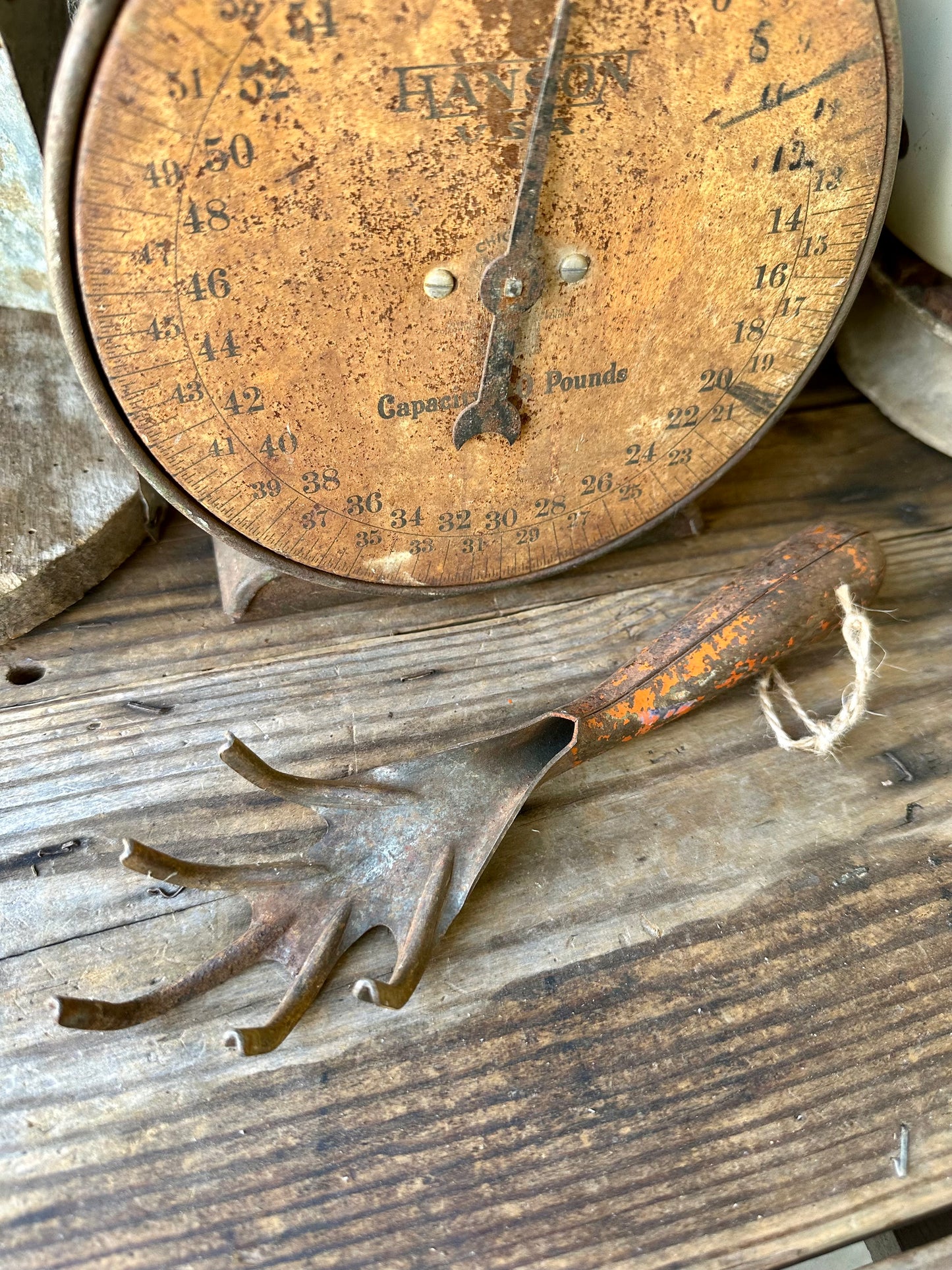 Garden Tool Rusty Metal Claw Orange Chippy Paint