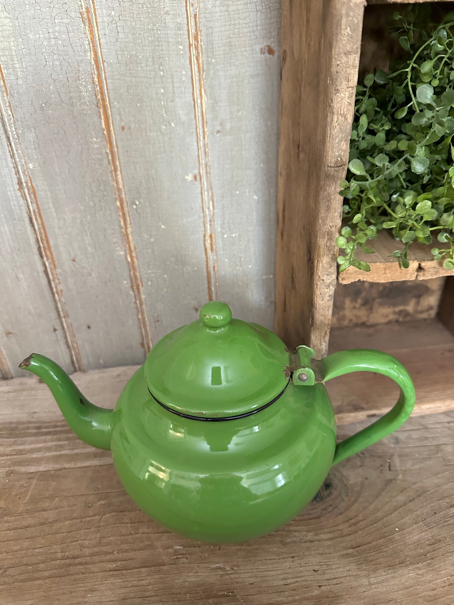 Green Enamelware Teapot