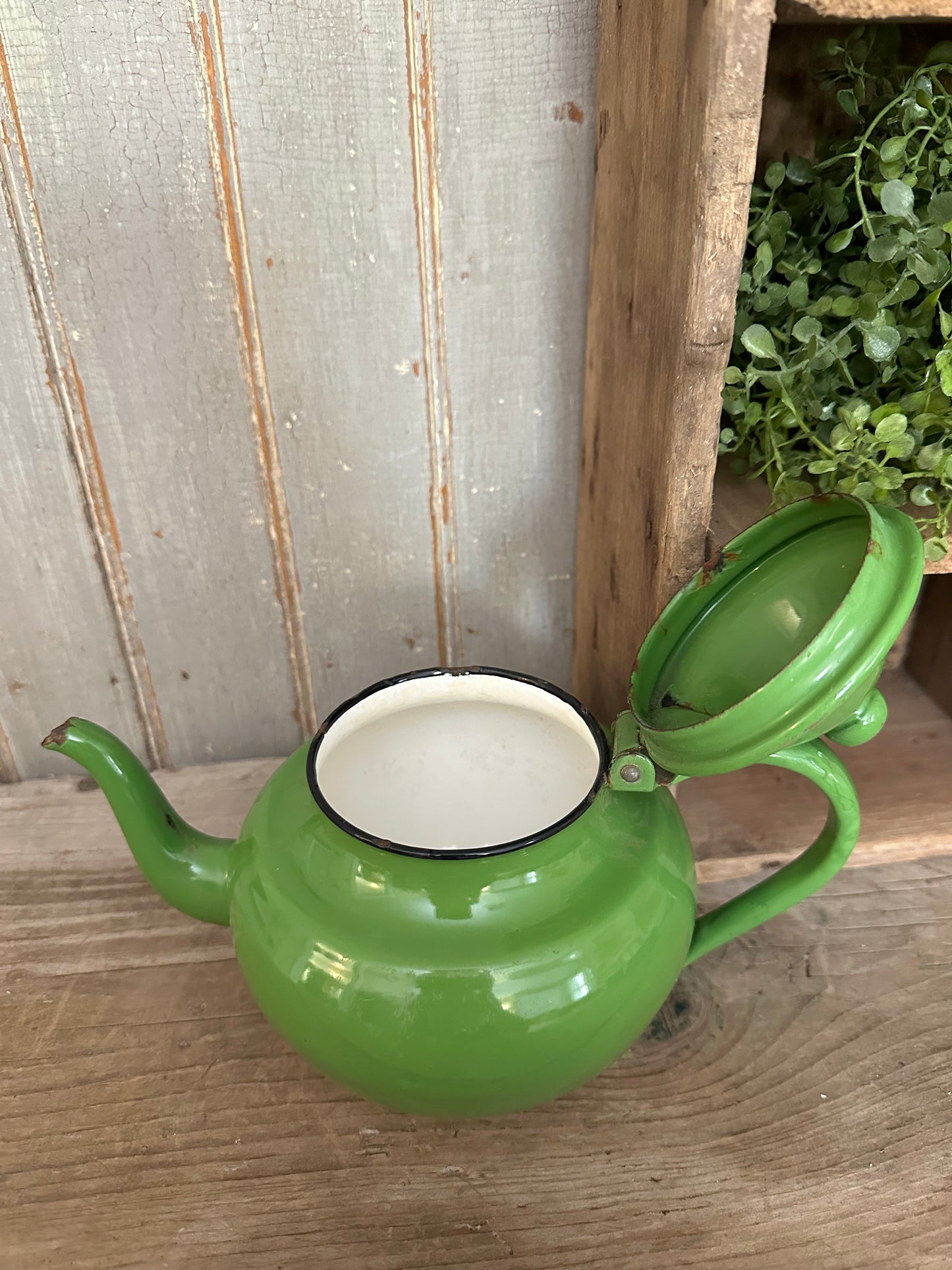 Green Enamelware Teapot