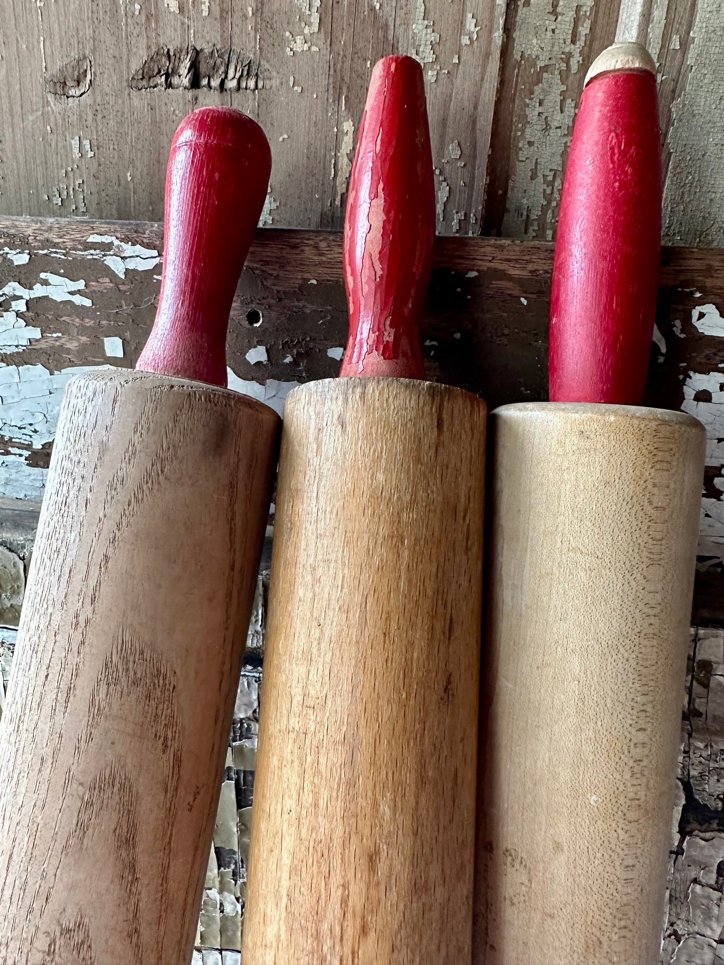 Rolling Pins With Red Chippy Paint Handles Set of 3