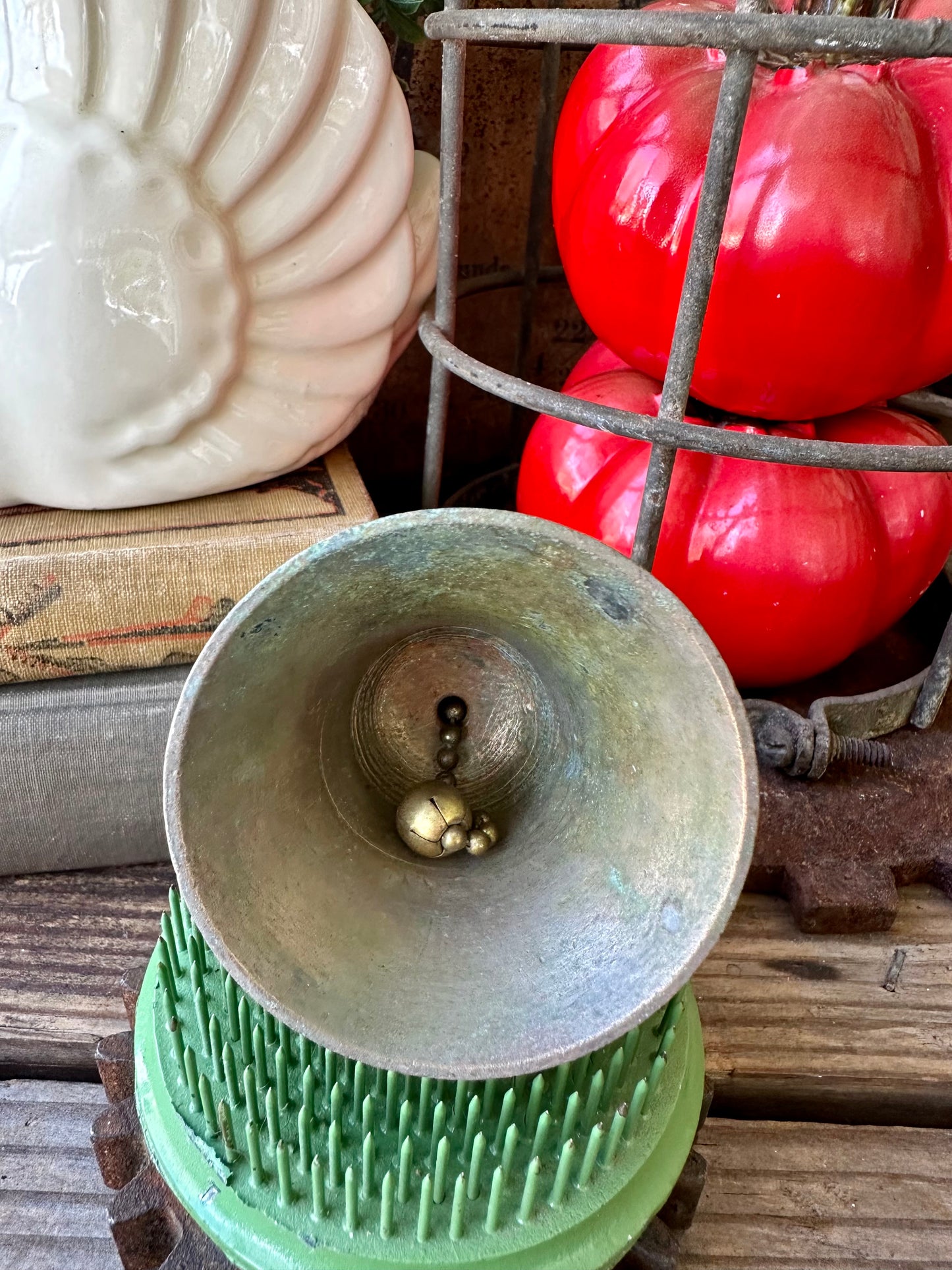 Metal Bell Weathered Wood Handle