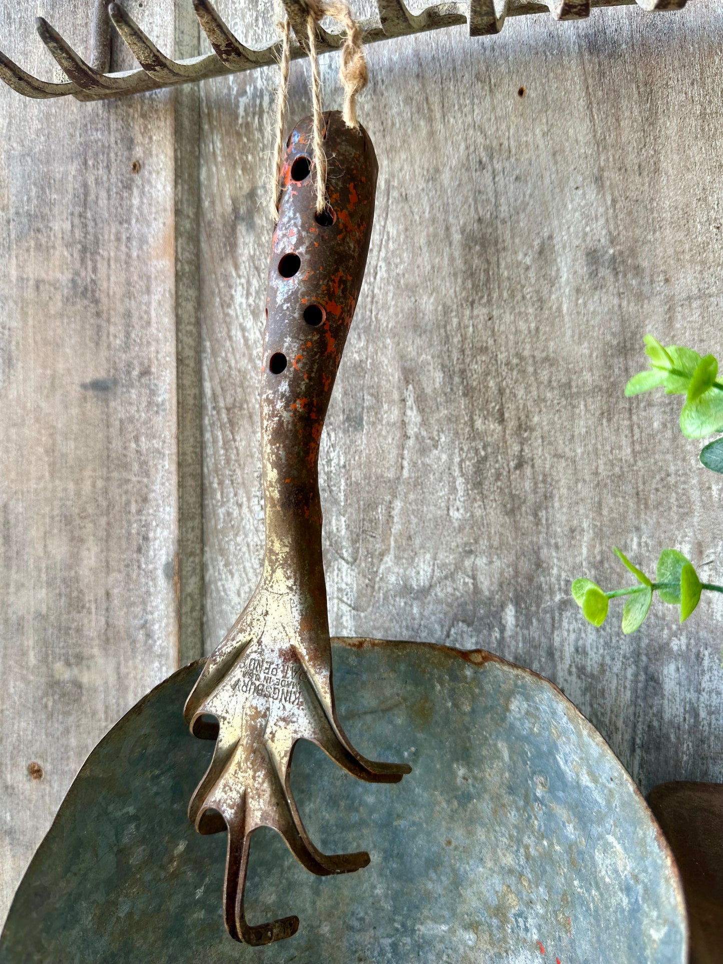 Garden Tool Rusty Metal Claw Orange Chippy Paint