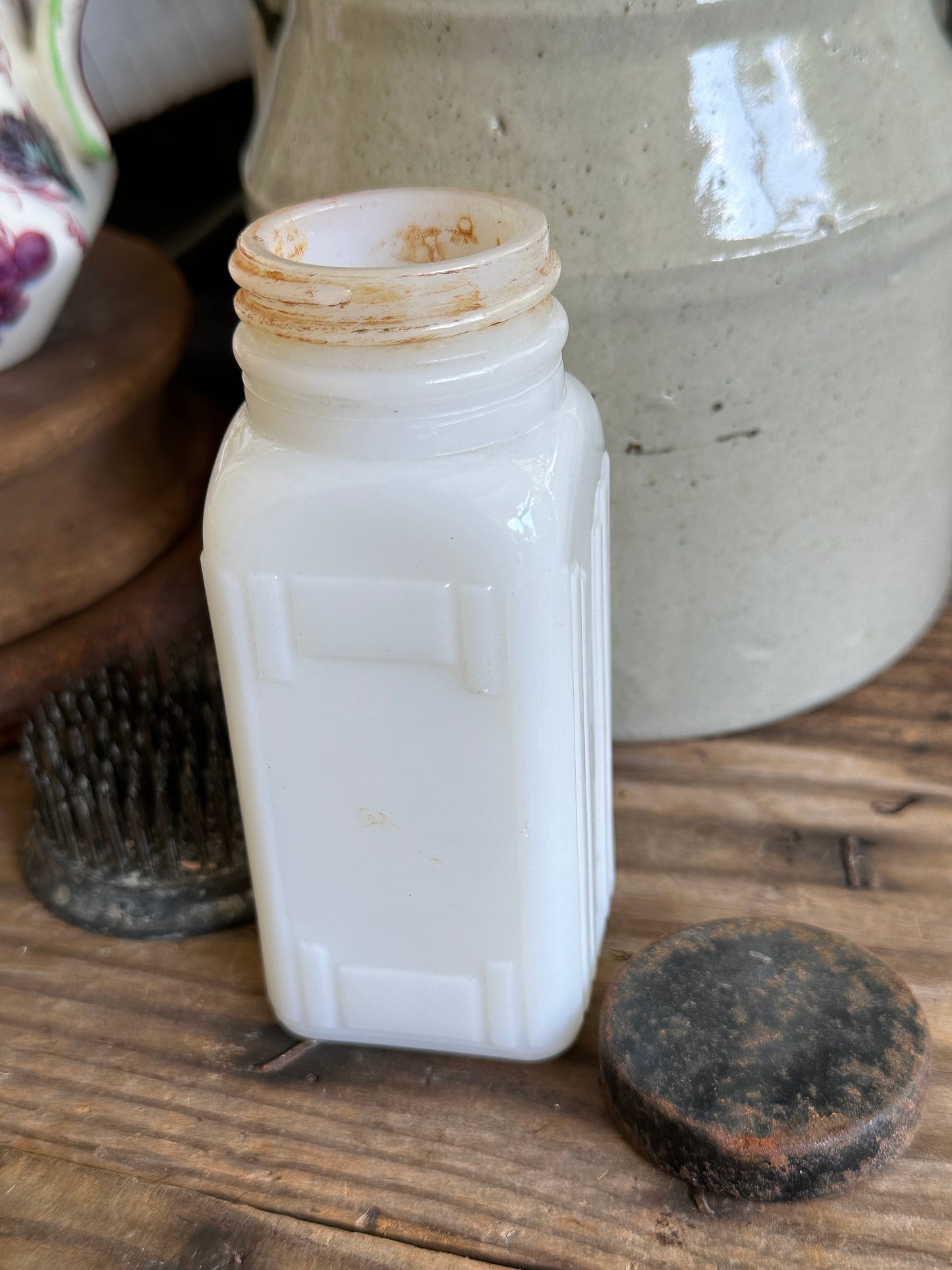 Milk Glass Jar With Metal Lid