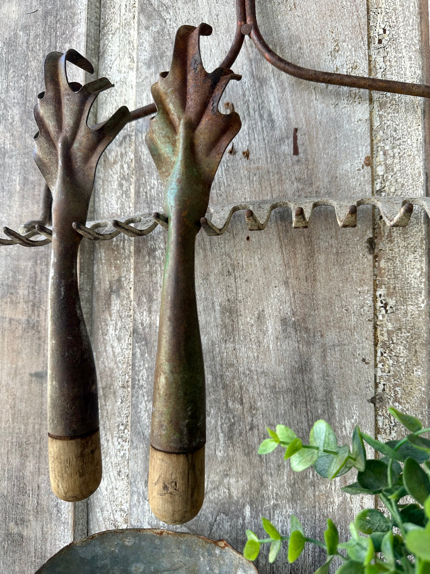 Green Rusty Metal Claw Garden Tools Set Of Two