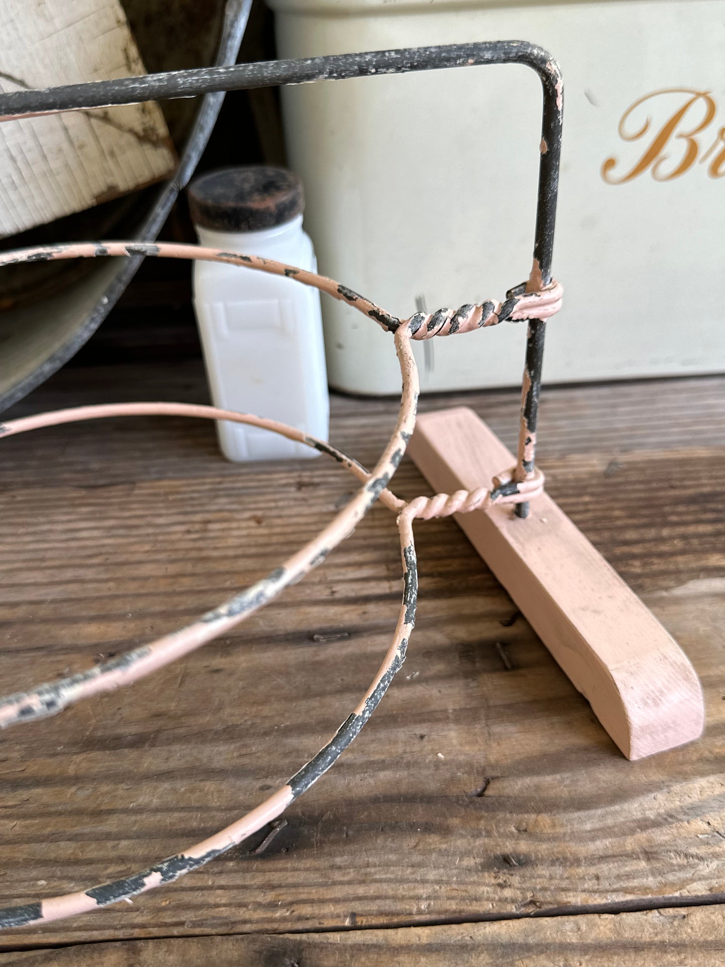 Two Tier Pie Pan Holder Chippy Pink Paint