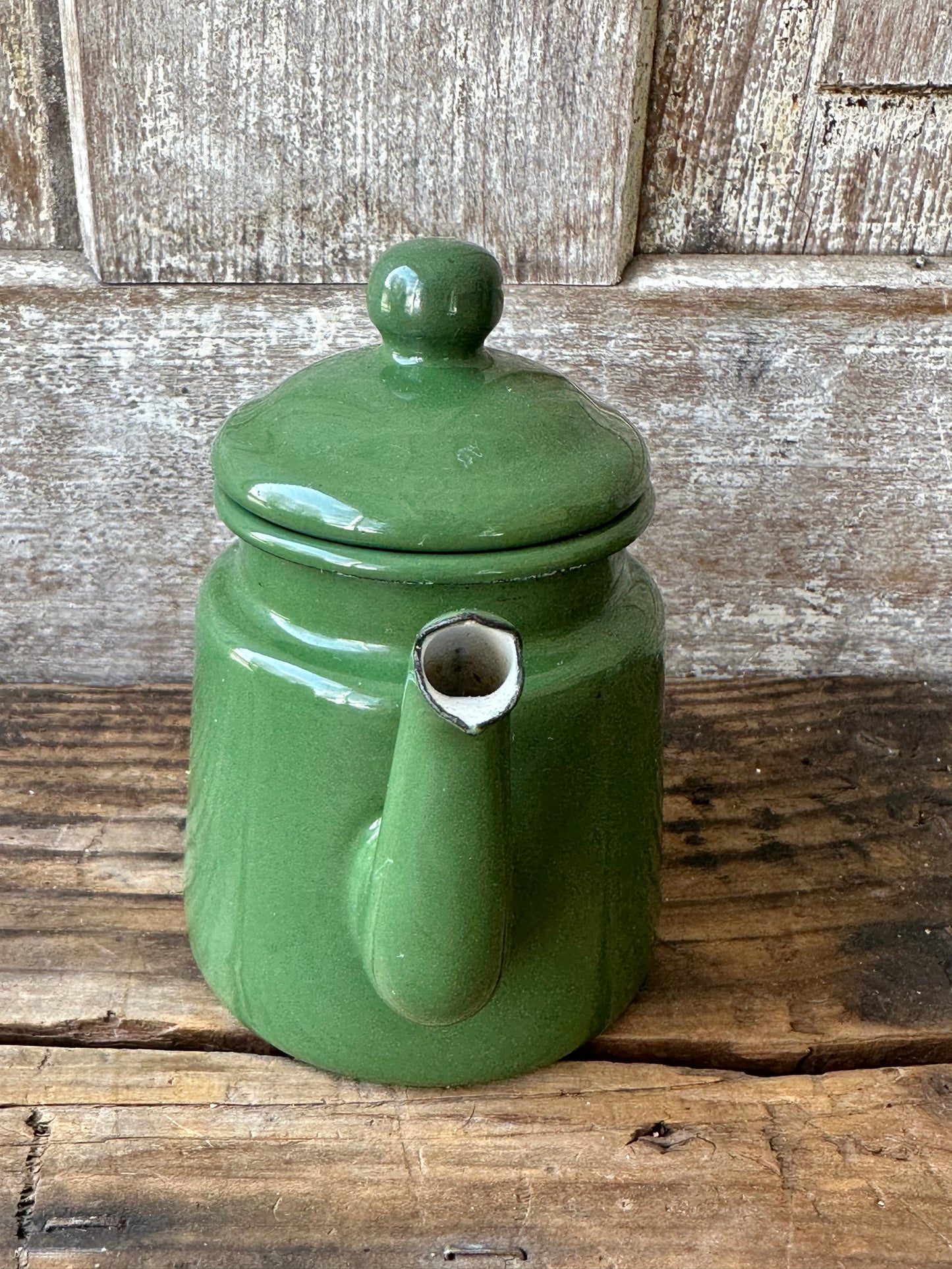 Green Enamelware Tea Pot