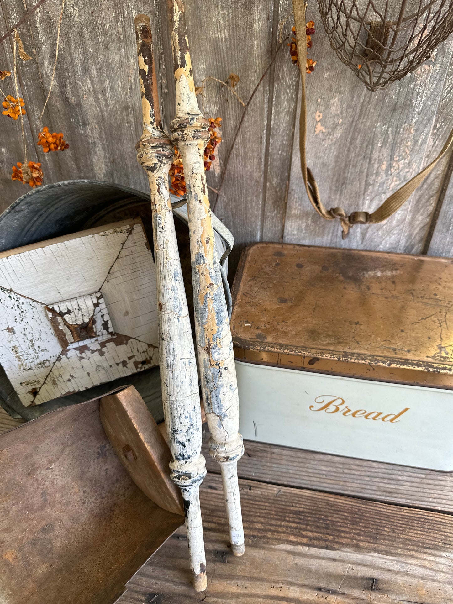 Salvage Wood Spindles Chippy Paint Set Of 2
