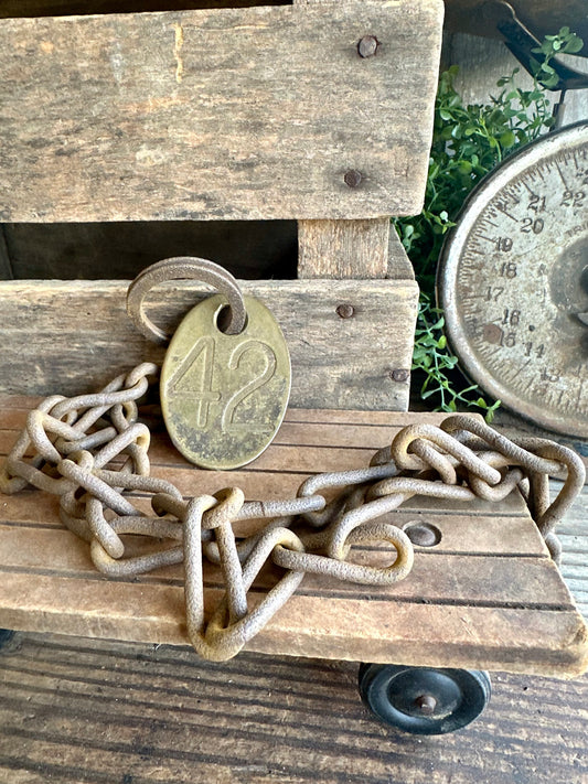 Cattle Brass Tag With Rusty Metal Chain #42