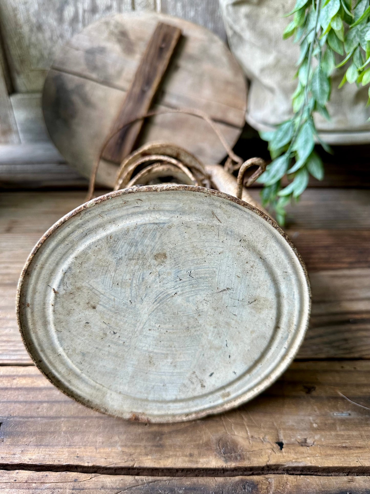 Oil Lamp Non-Working Rusty Metal Frame (No Glass)