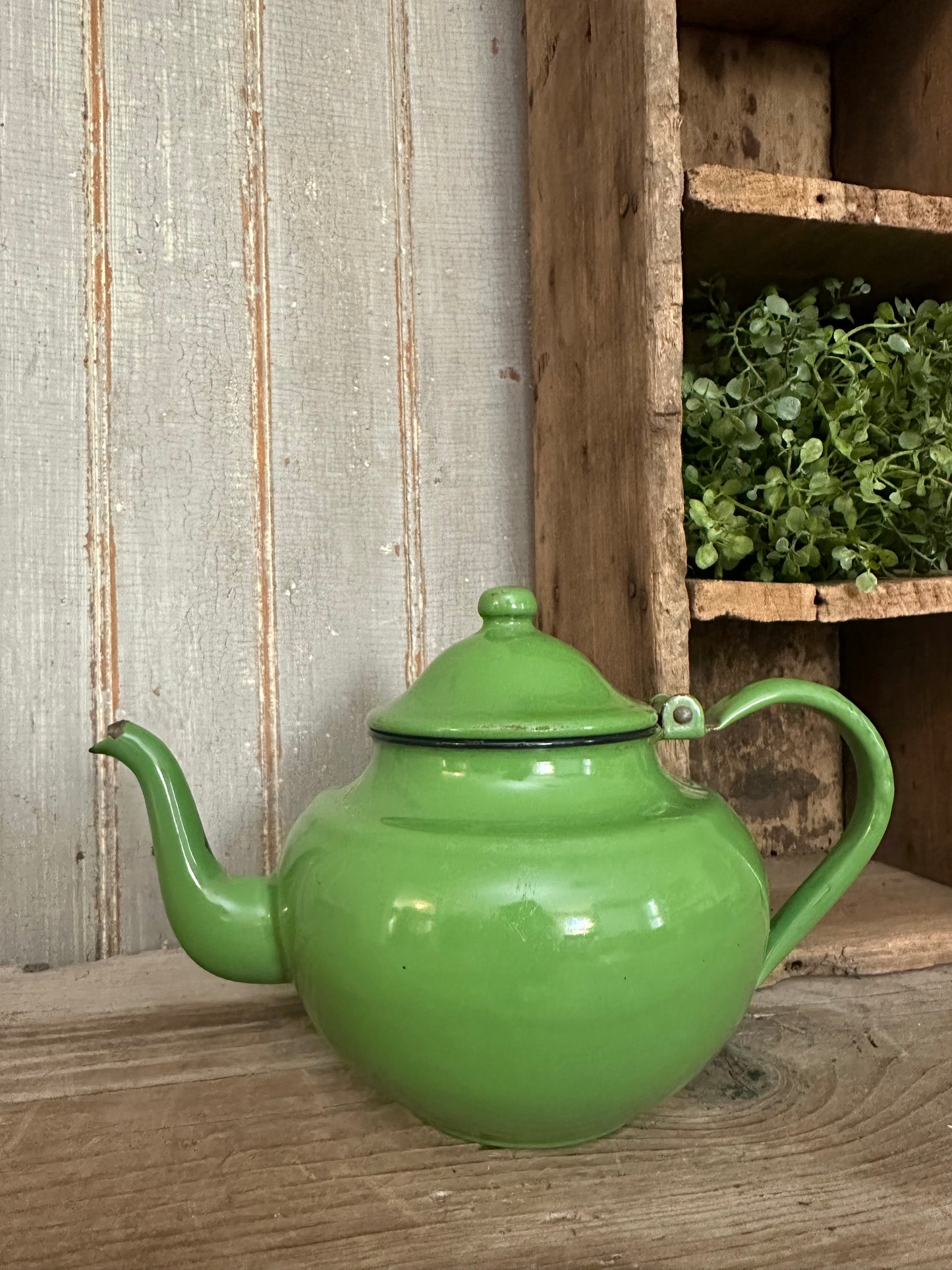 Green Enamelware Teapot