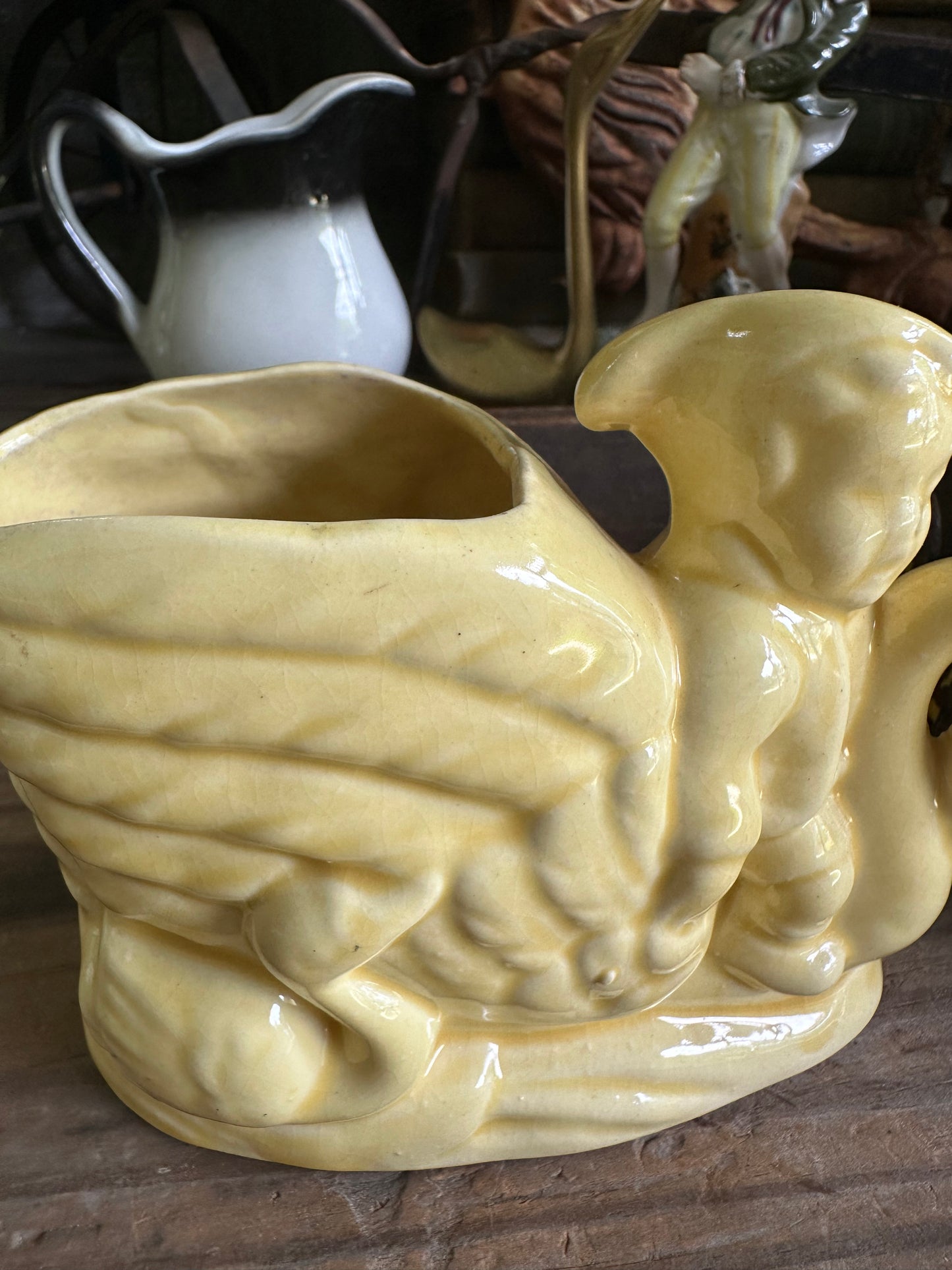 Swans & Boy Planter Yellow