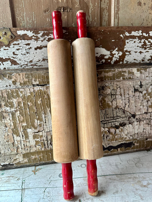 Rolling Pins Chippy Red Paint Handles Set of 2