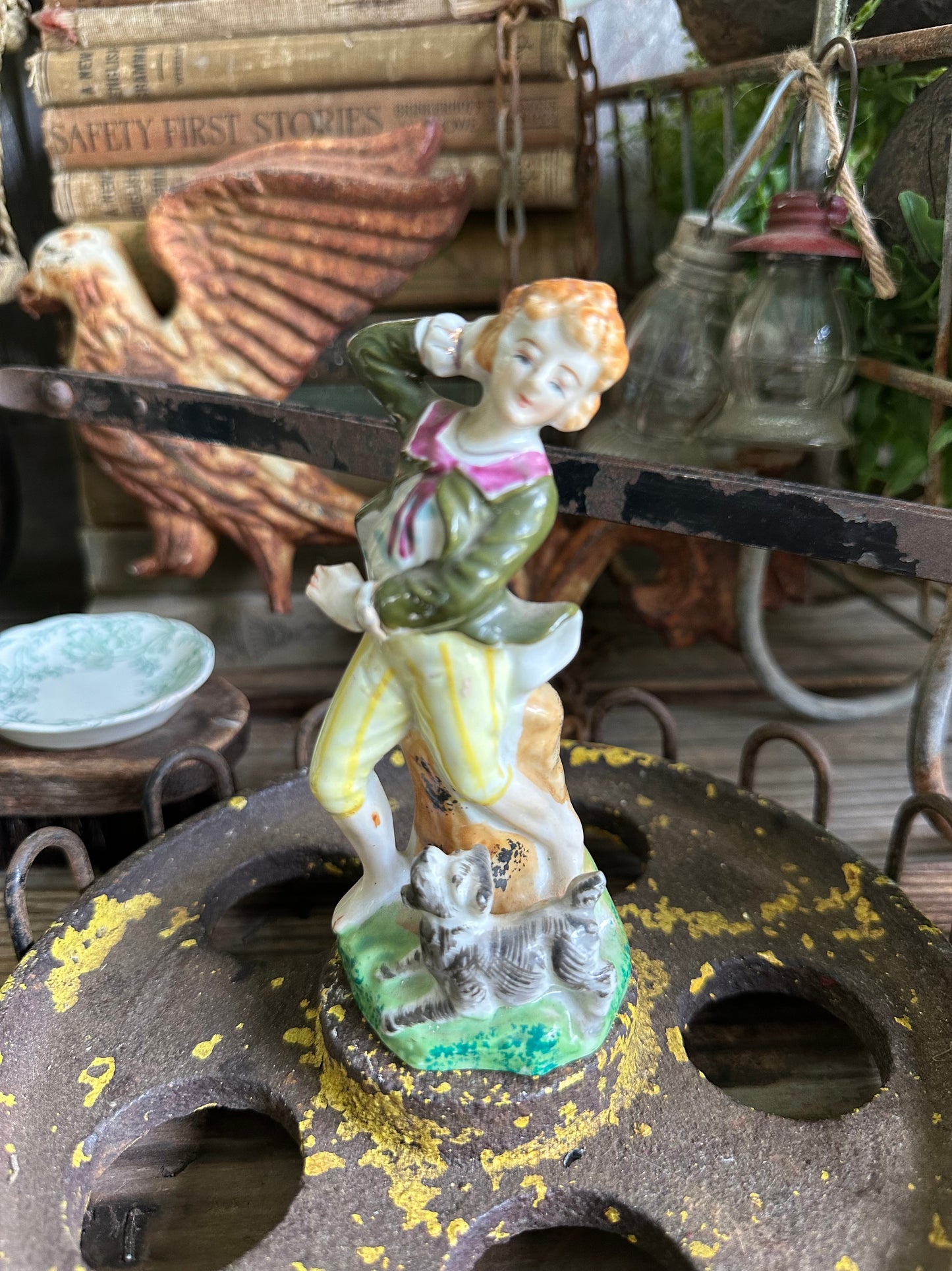 Boy With Dog Figurine Japan (damage to hand)