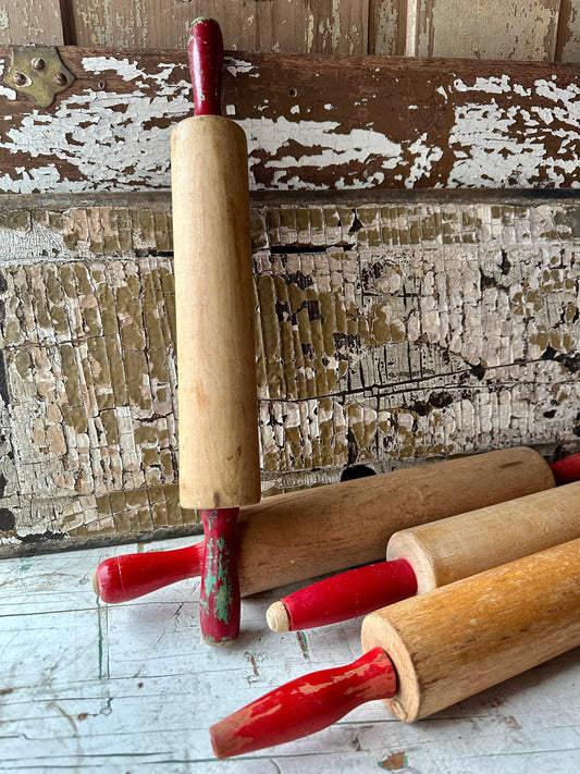 Rolling Pin Red & Green Chippy Paint Handles