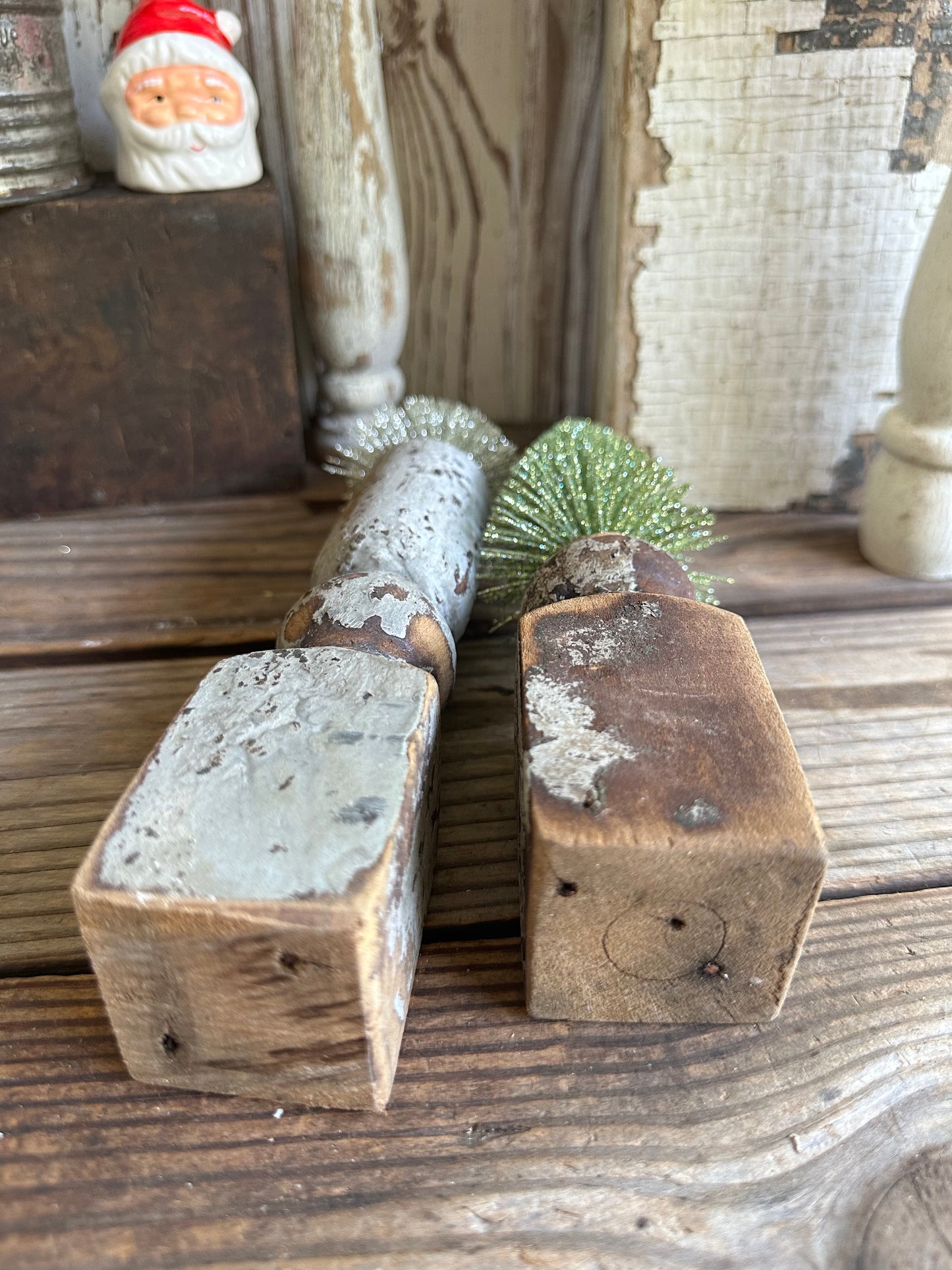 Salvage Wood Spindle Bottle Brush Tree Set Of Two