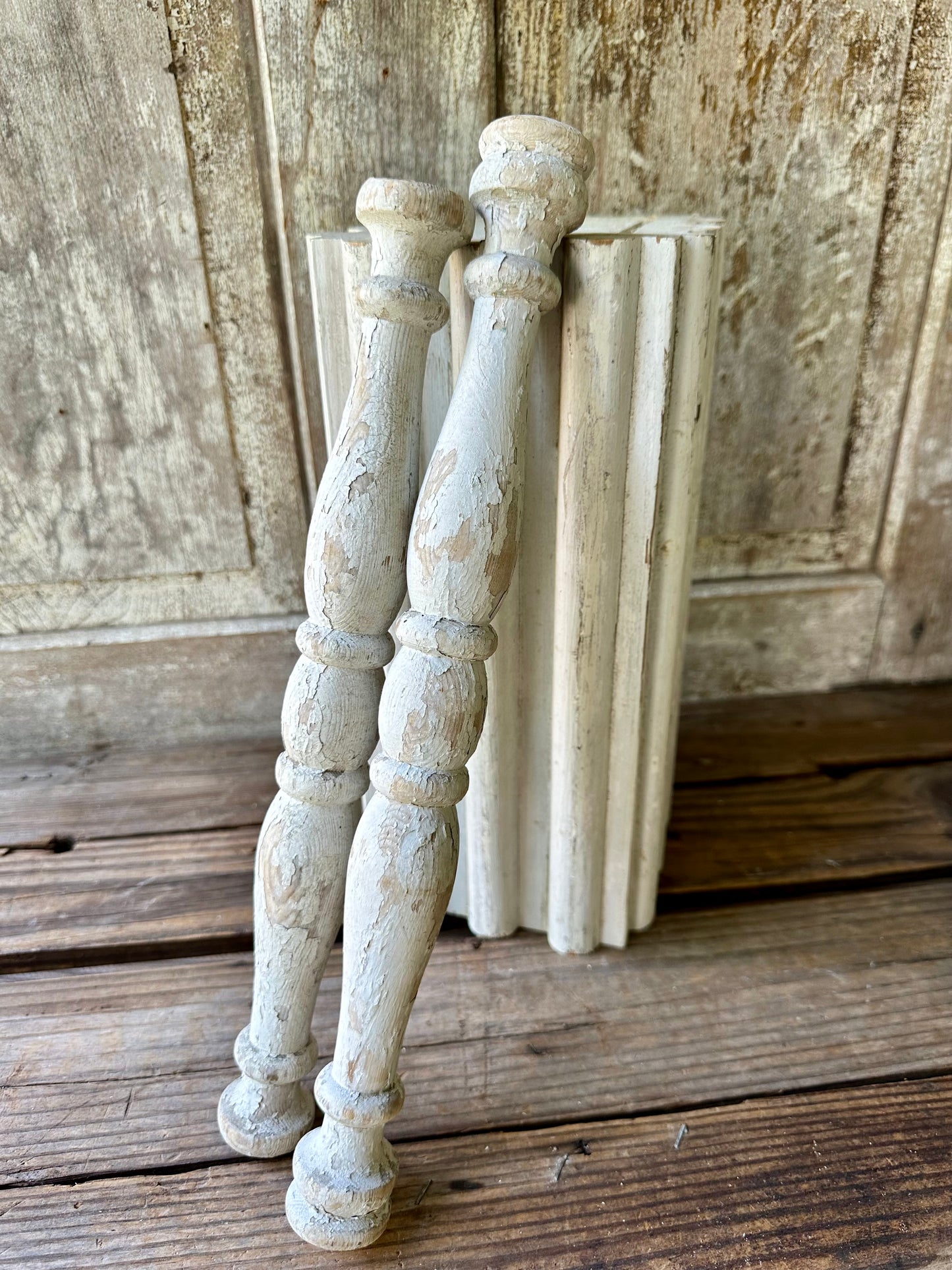 Chippy White Wood Spindles Set Of Two