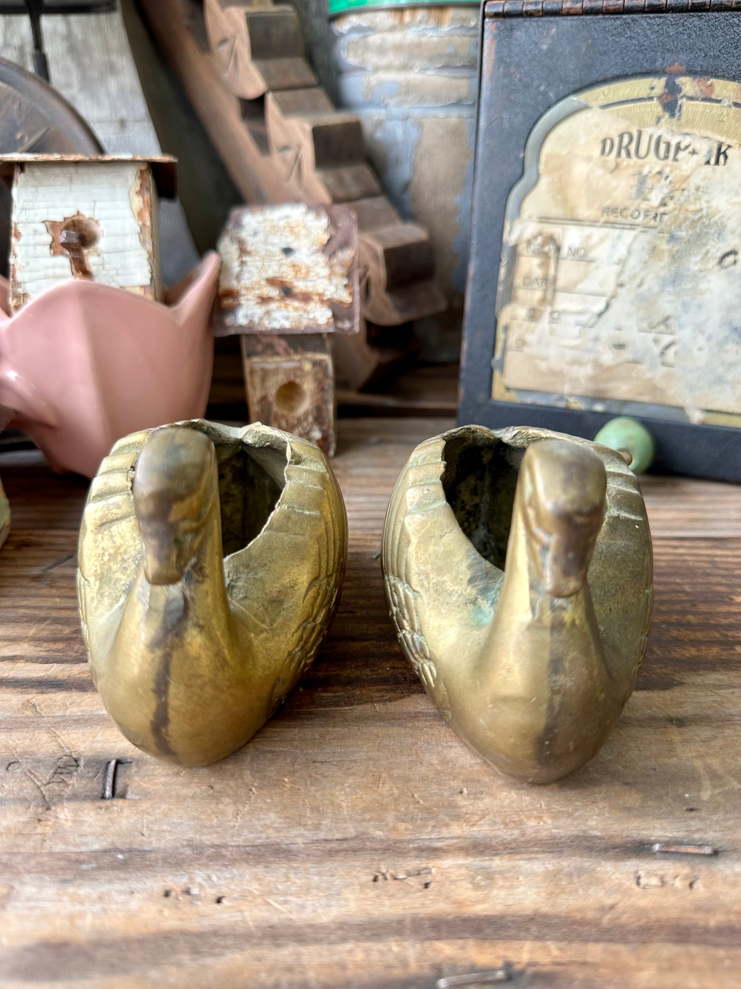 Brass Swan Planters Set Of Two