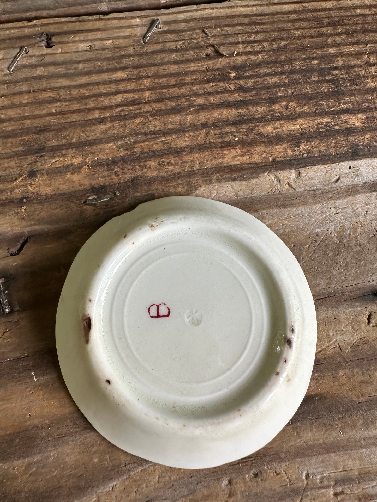 Butter Pat Green Floral Transferware