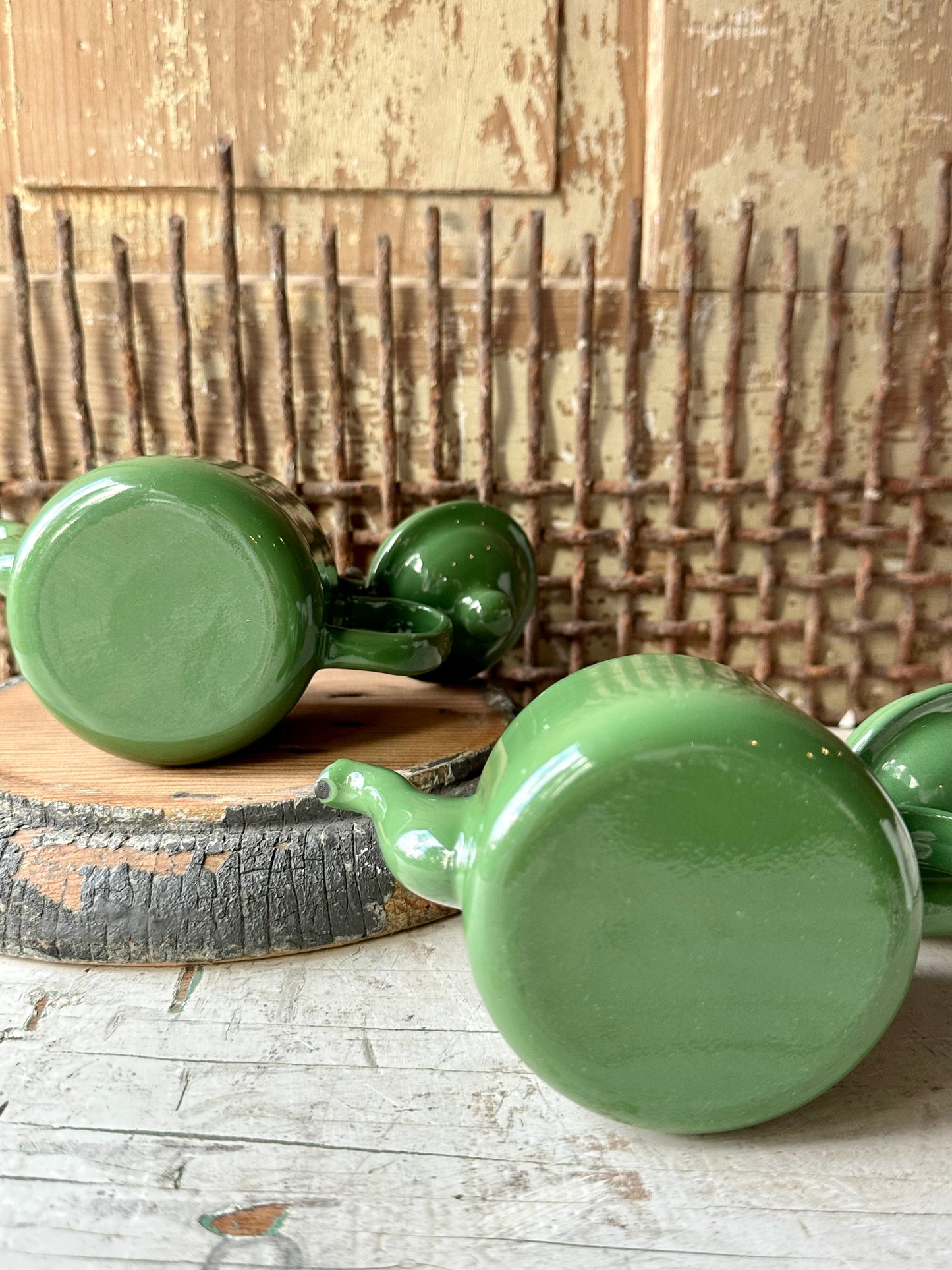 Enamelware Small Green Tea Pots Set of 2