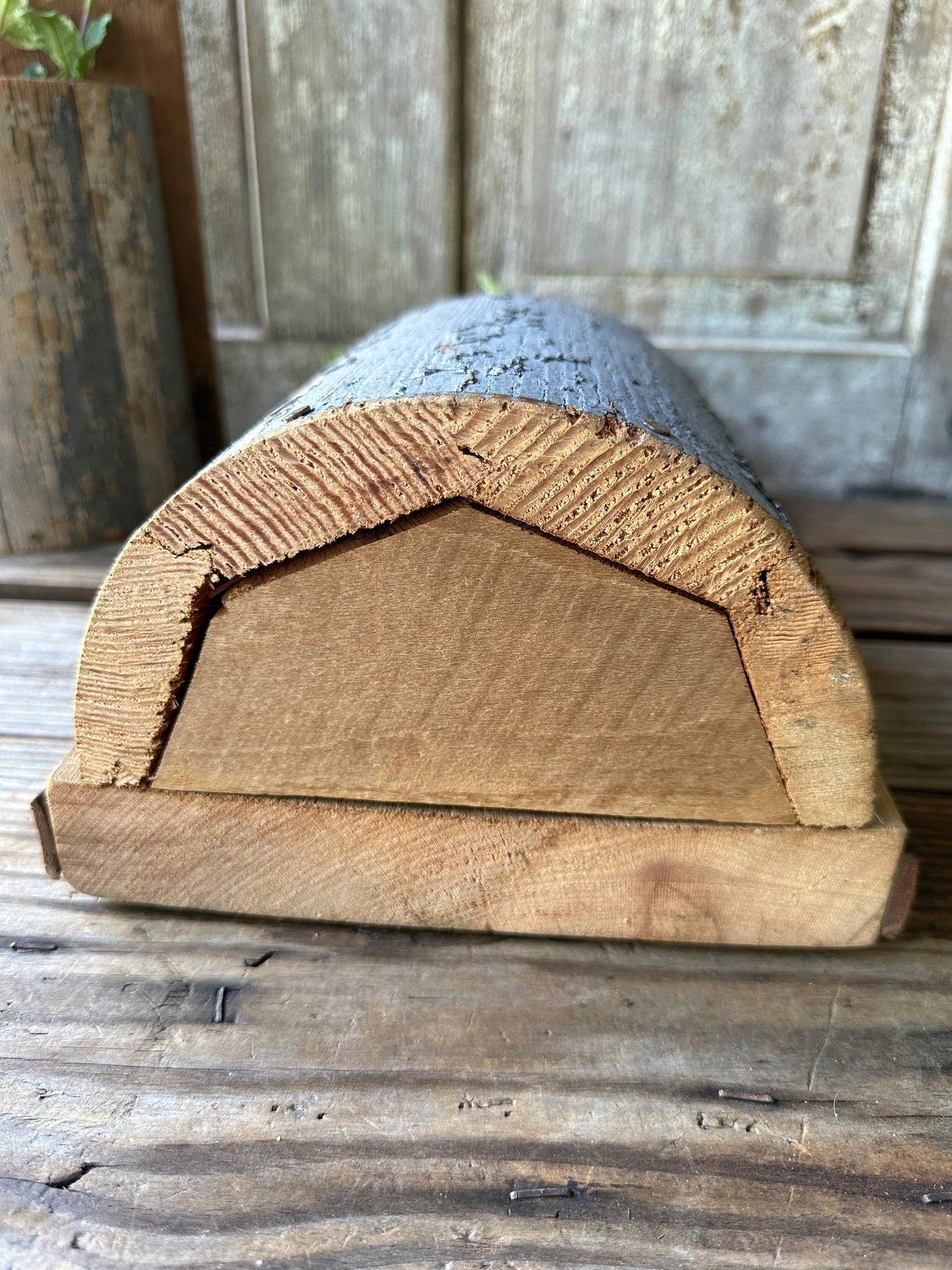 Handmade Salvage Post Wall Pocket With Garden Shovel