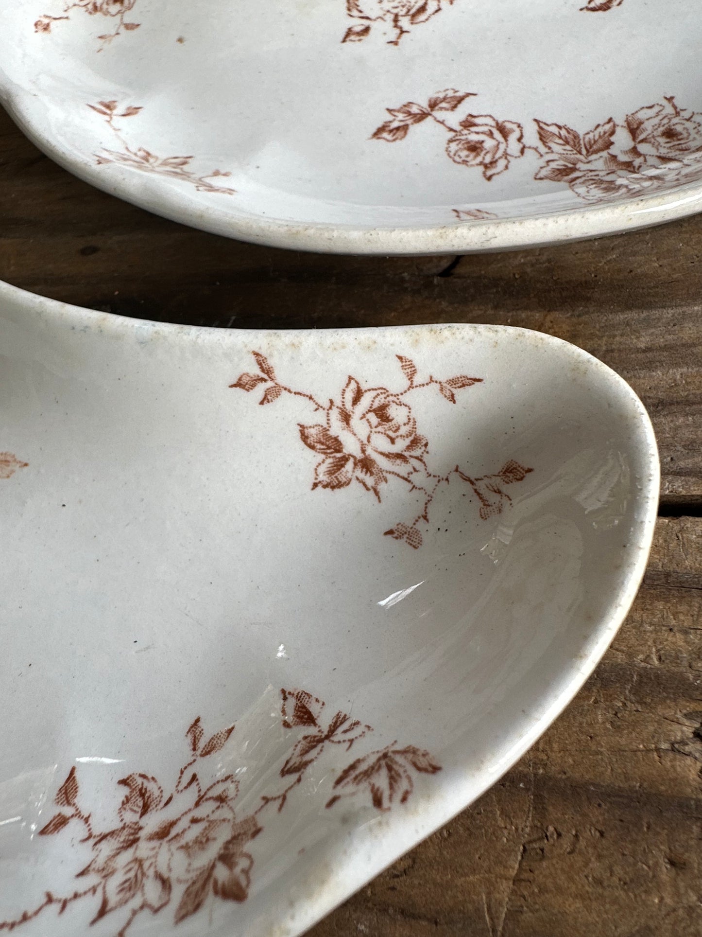 Brown Transferware Floral Pattern Bone Dishes Set Of Four