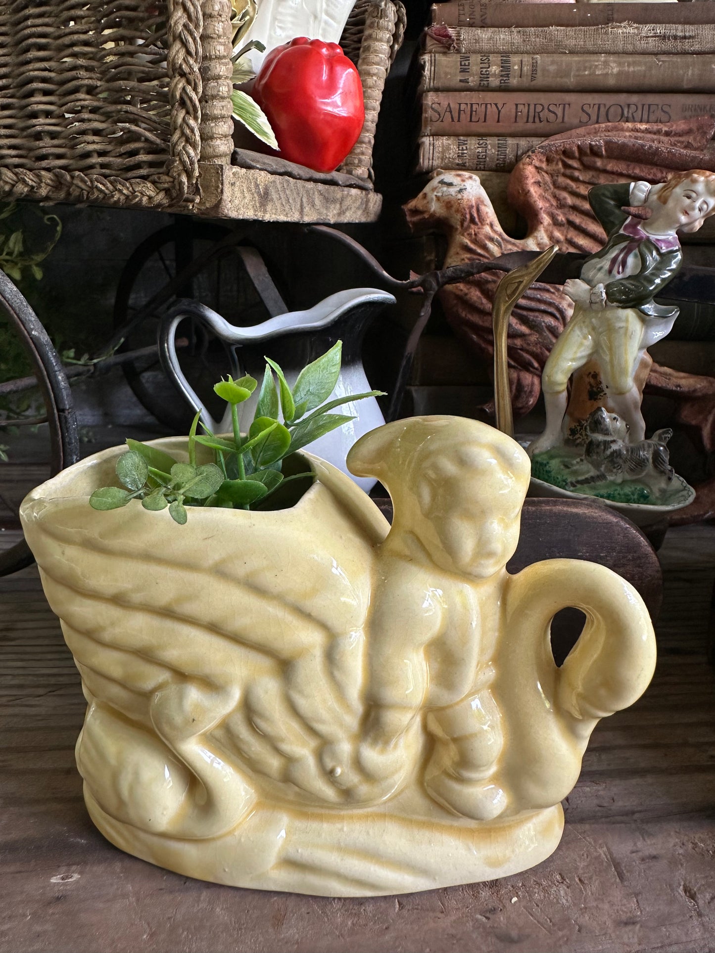Swans & Boy Planter Yellow
