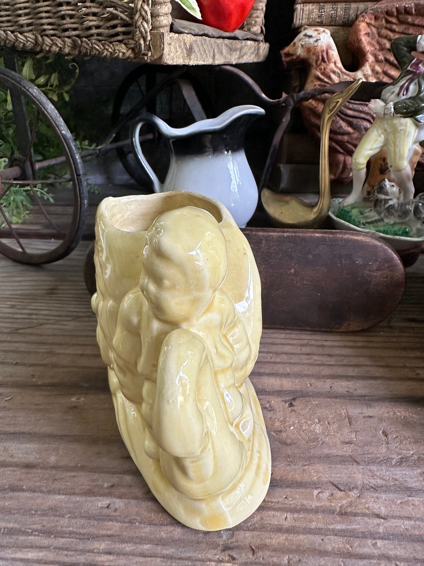 Swans & Boy Planter Yellow
