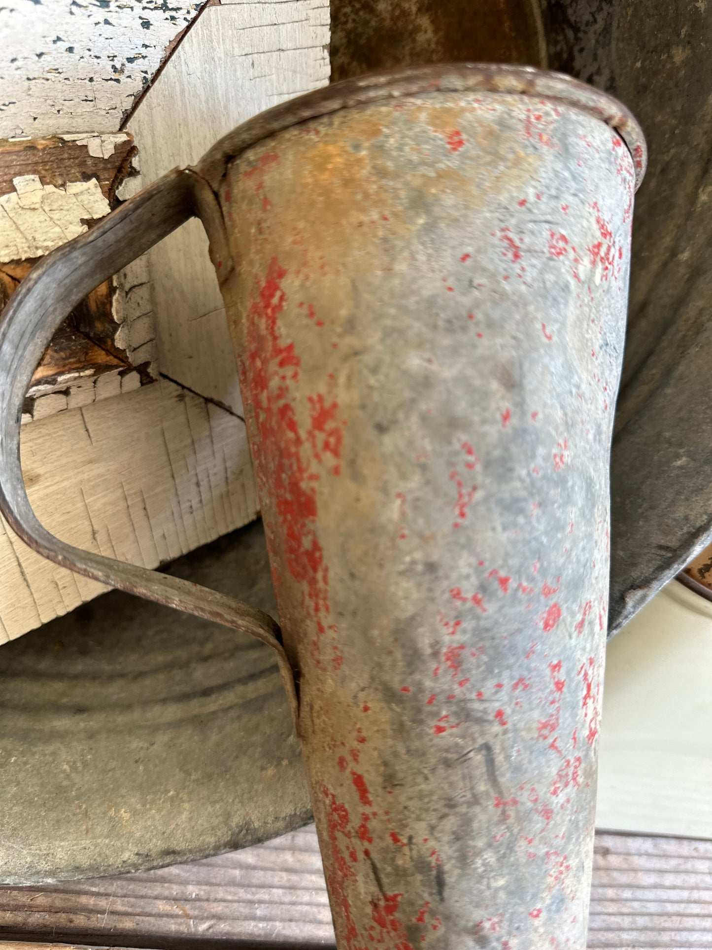 Galvanized Metal Funnel With Handle Chippy Red Paint