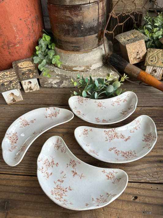 Brown Transferware Floral Pattern Bone Dishes Set Of Four