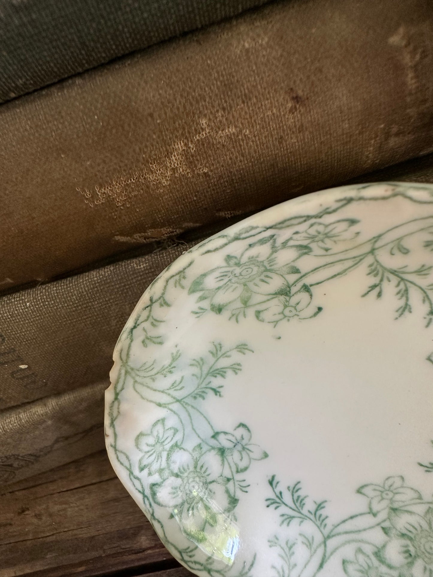 Butter Pat Green Floral Transferware
