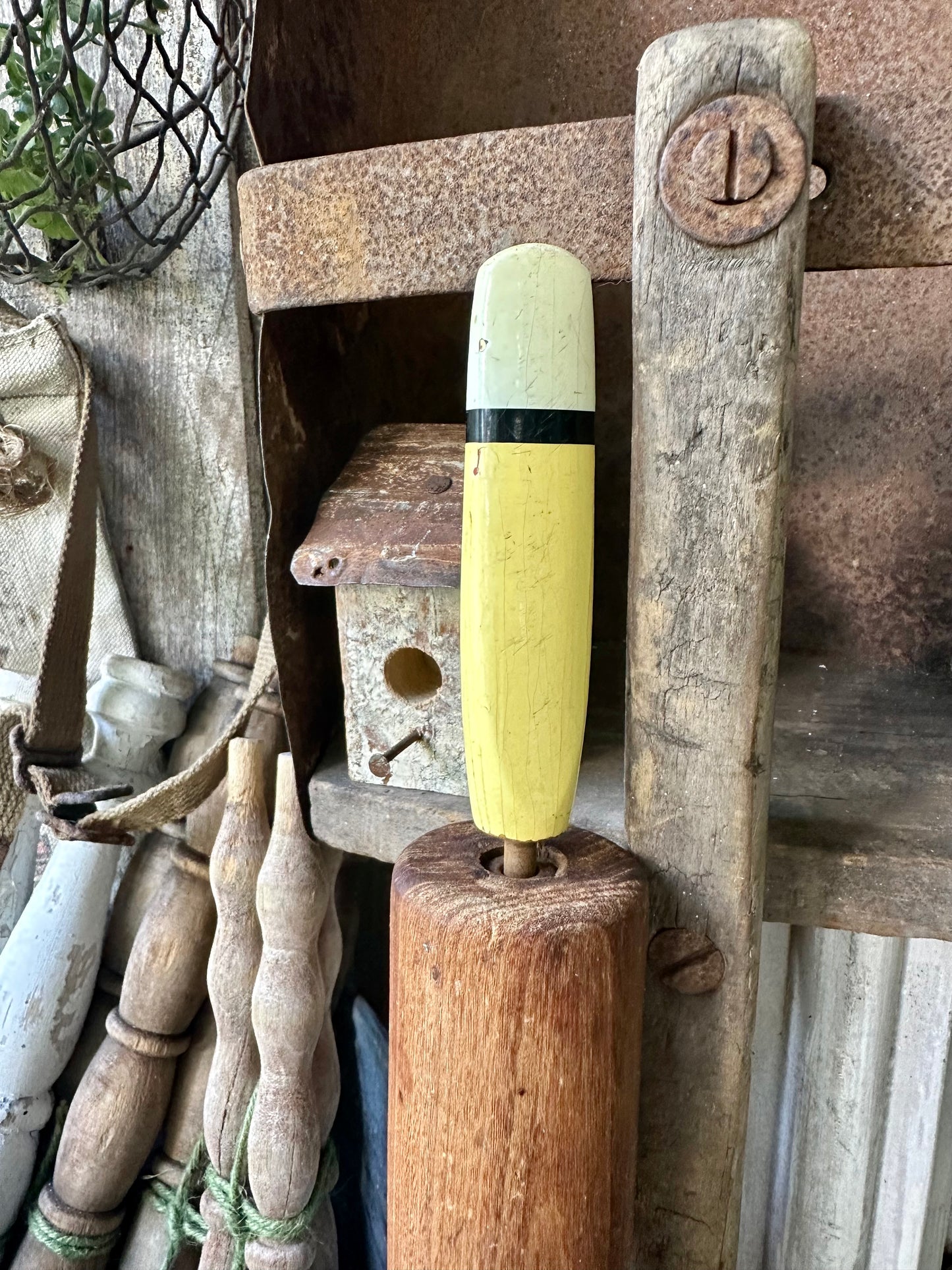 Wood Rolling Pin Yellow/Black/Off White Stripe