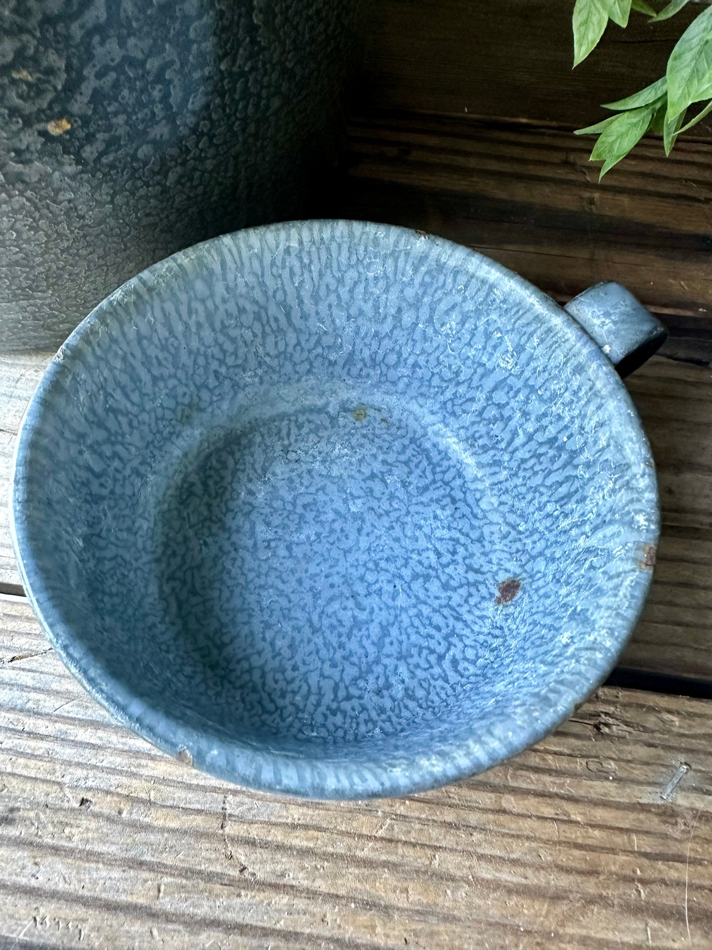 Gray Enamelware Cup/Dish With Handle