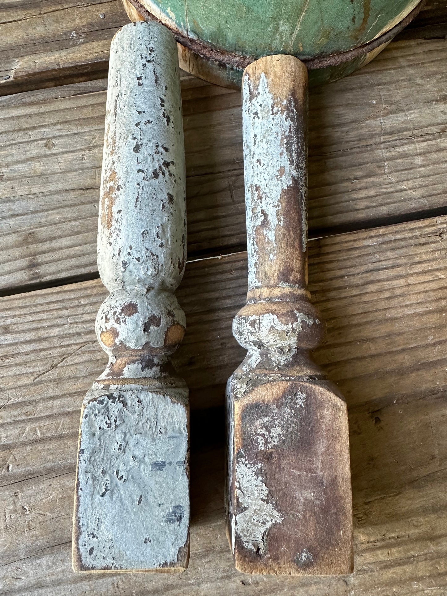 Weathered Wood And Gray Paint Spindles Set of Two