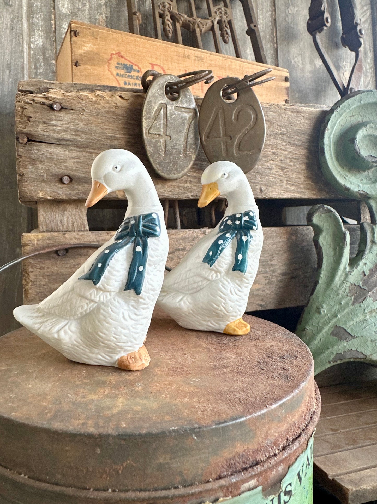 Ducks With Blue Bows Salt & Pepper Shaker Set