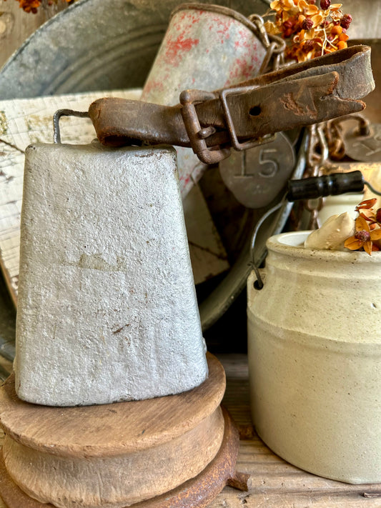 Cow Bell Silver Paint With Leather Strap