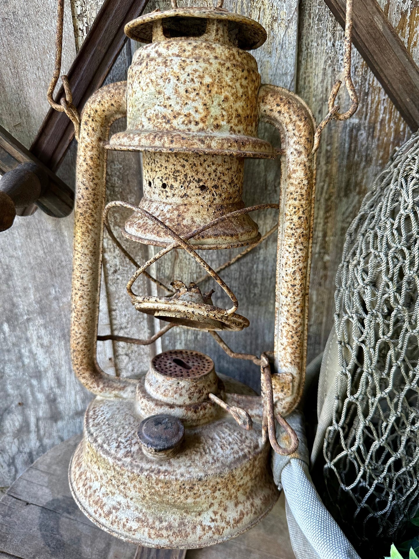 Oil Lamp Non-Working Rusty Metal Frame (No Glass)