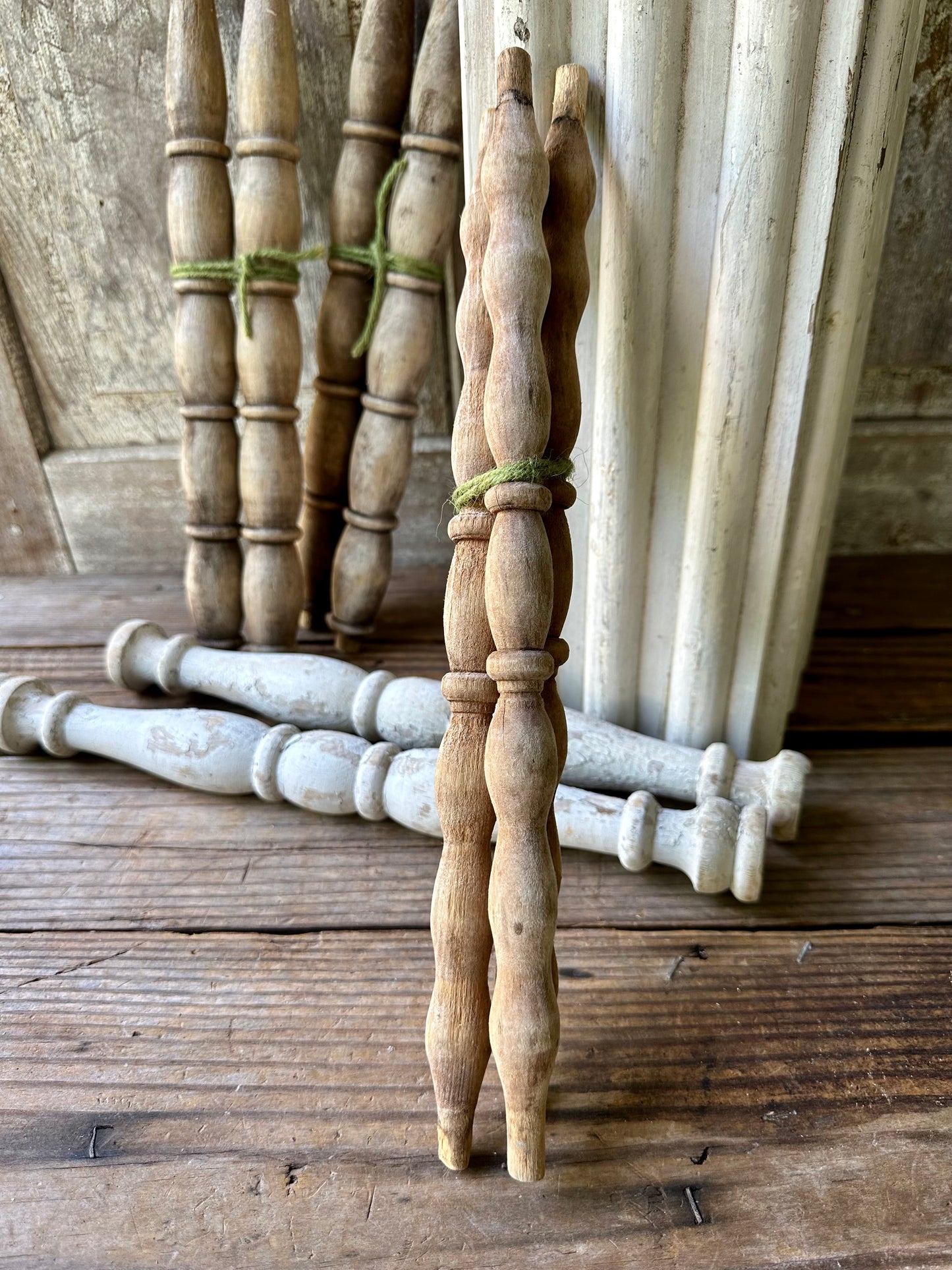 Weathered Wood Spindles Set Of Three