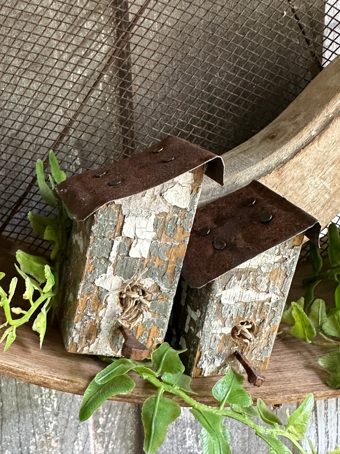 Bitty Birdhouses Set Of Two Handmade (Decor Only)