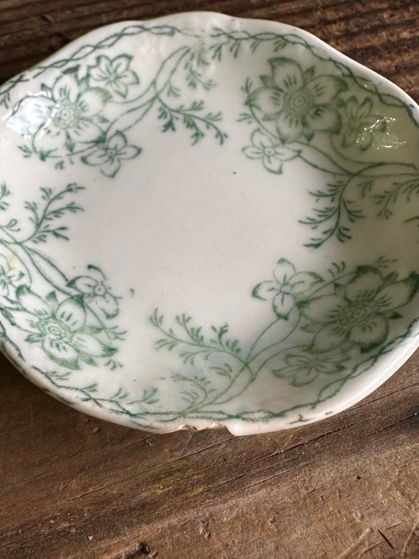 Butter Pat Green Floral Transferware