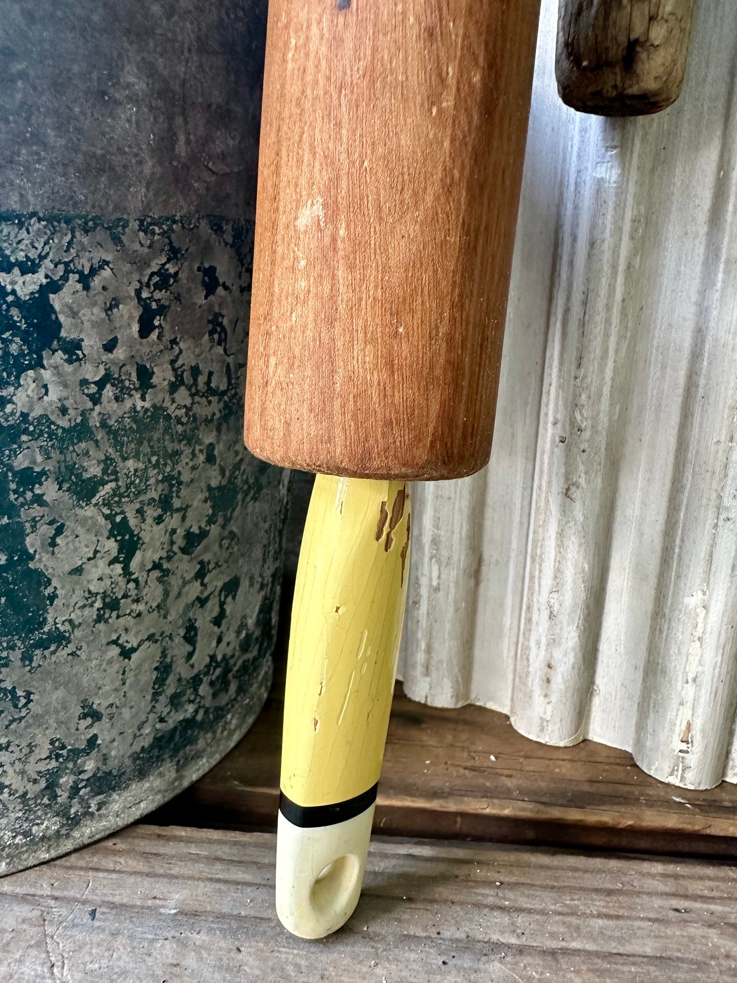 Wood Rolling Pin Yellow/Black/Off White Stripe