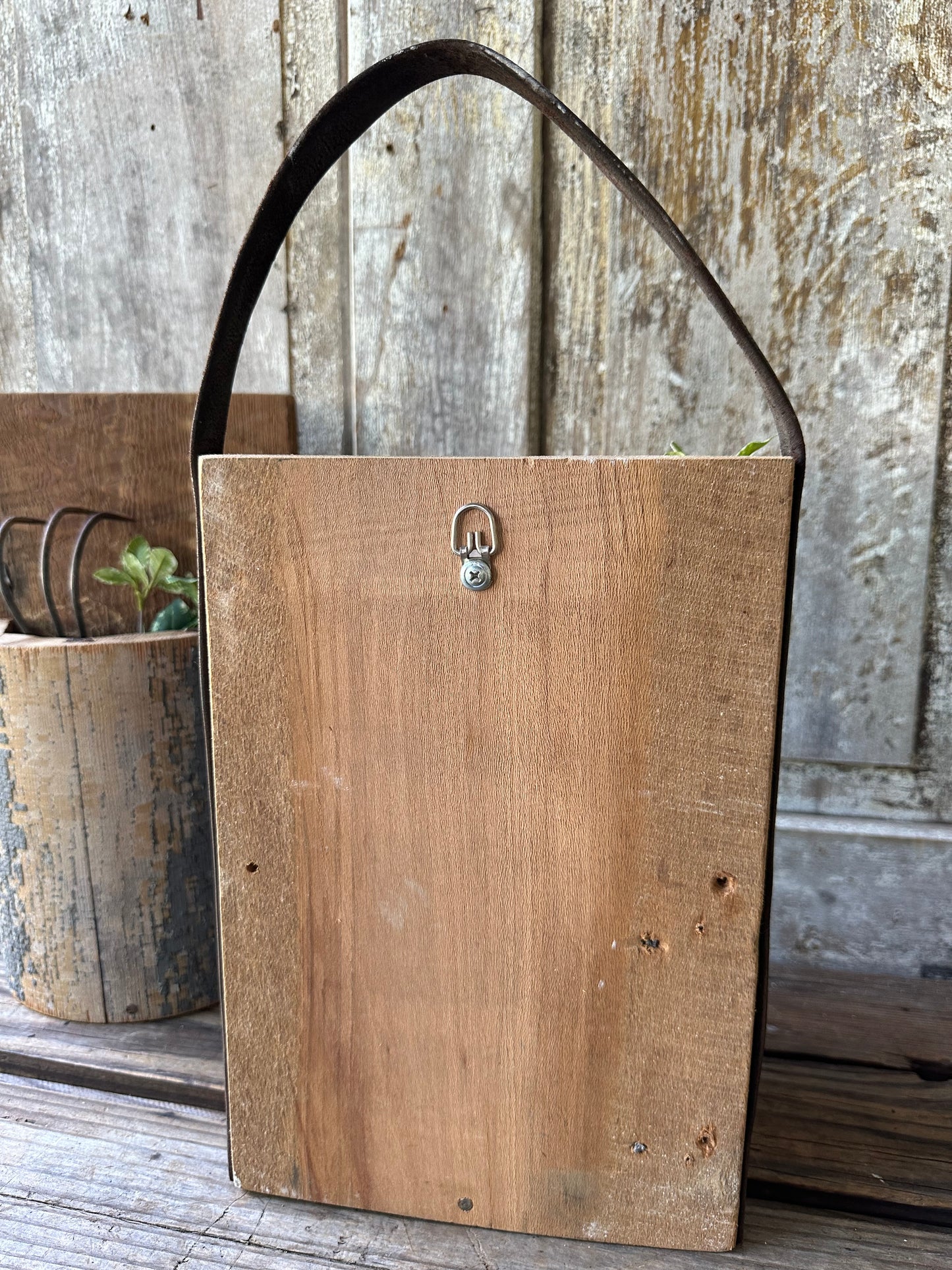 Handmade Salvage Post Wall Pocket With Garden Shovel