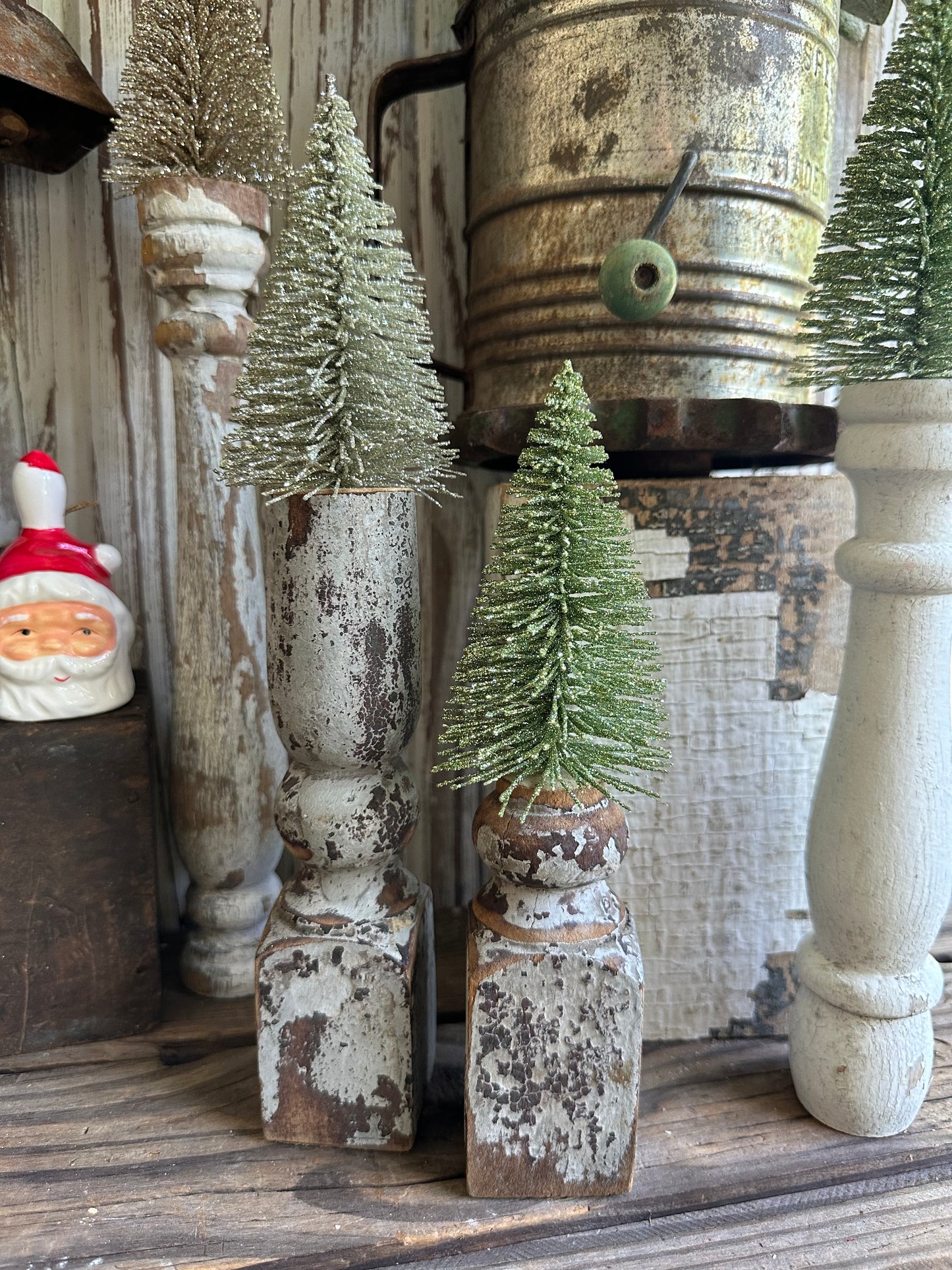 Salvage Wood Spindle Bottle Brush Tree Set Of Two