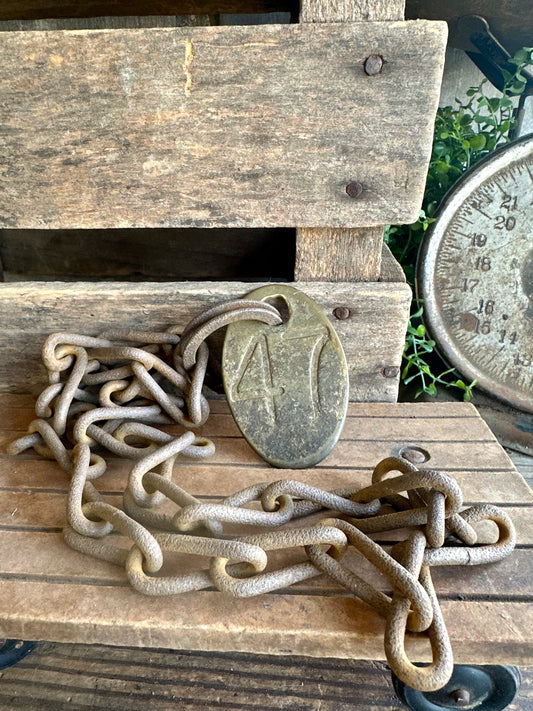 Cattle Brass Tag With Rusty Metal Chain #47