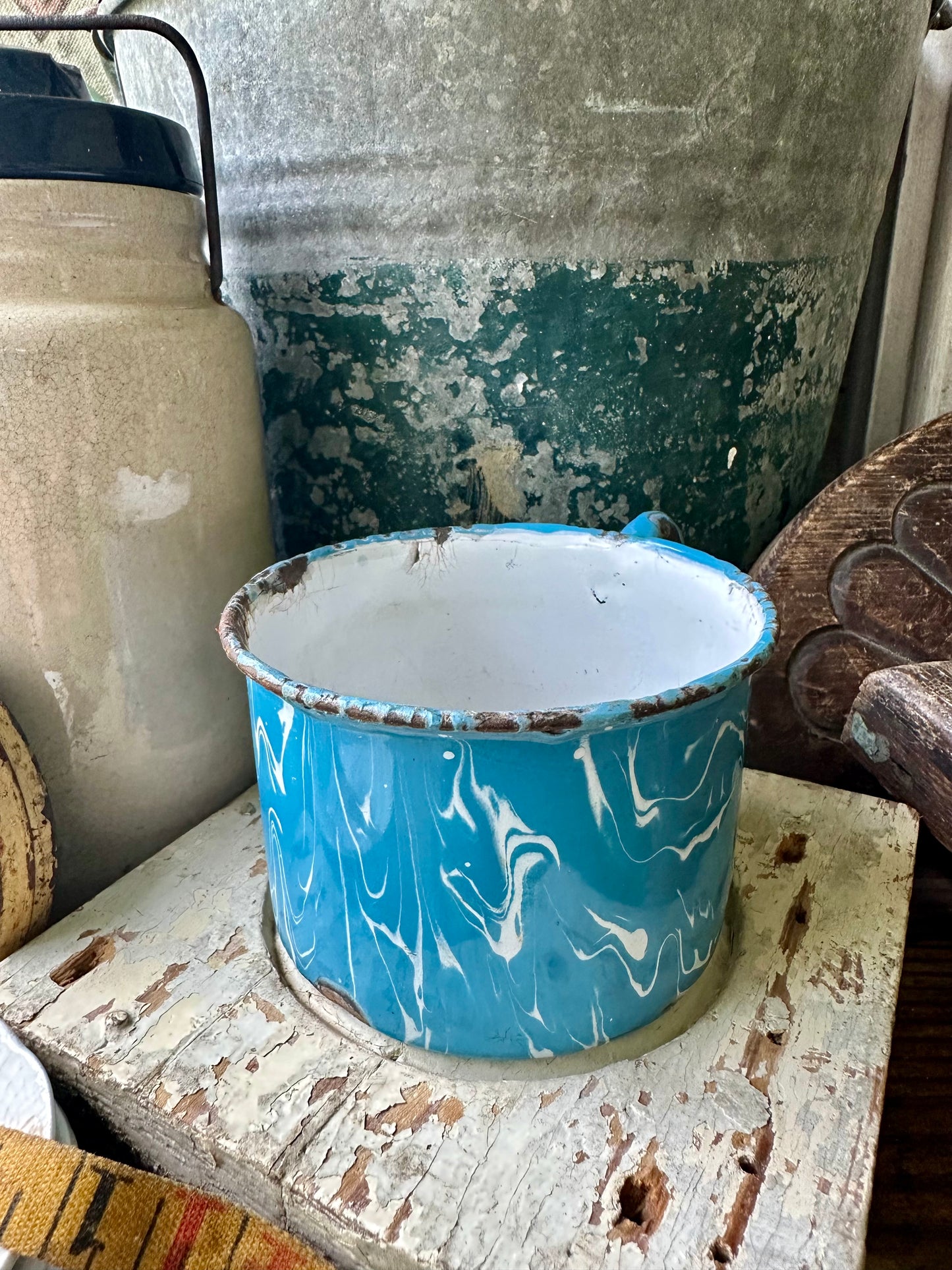 Swirl Blue & White Enamelware Mug/Cup