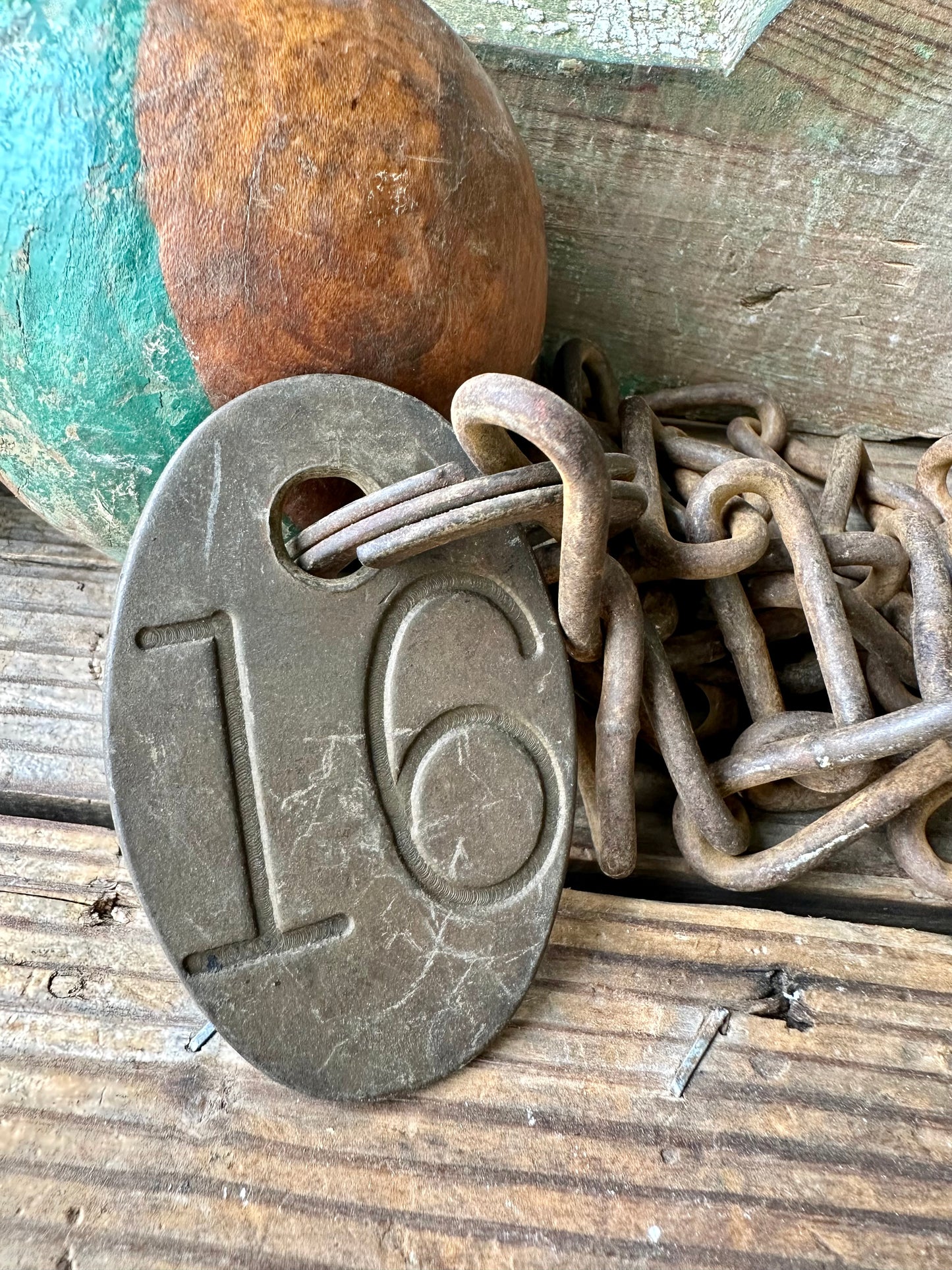 Cattle Brass Tag With Rusty Metal Chain #16