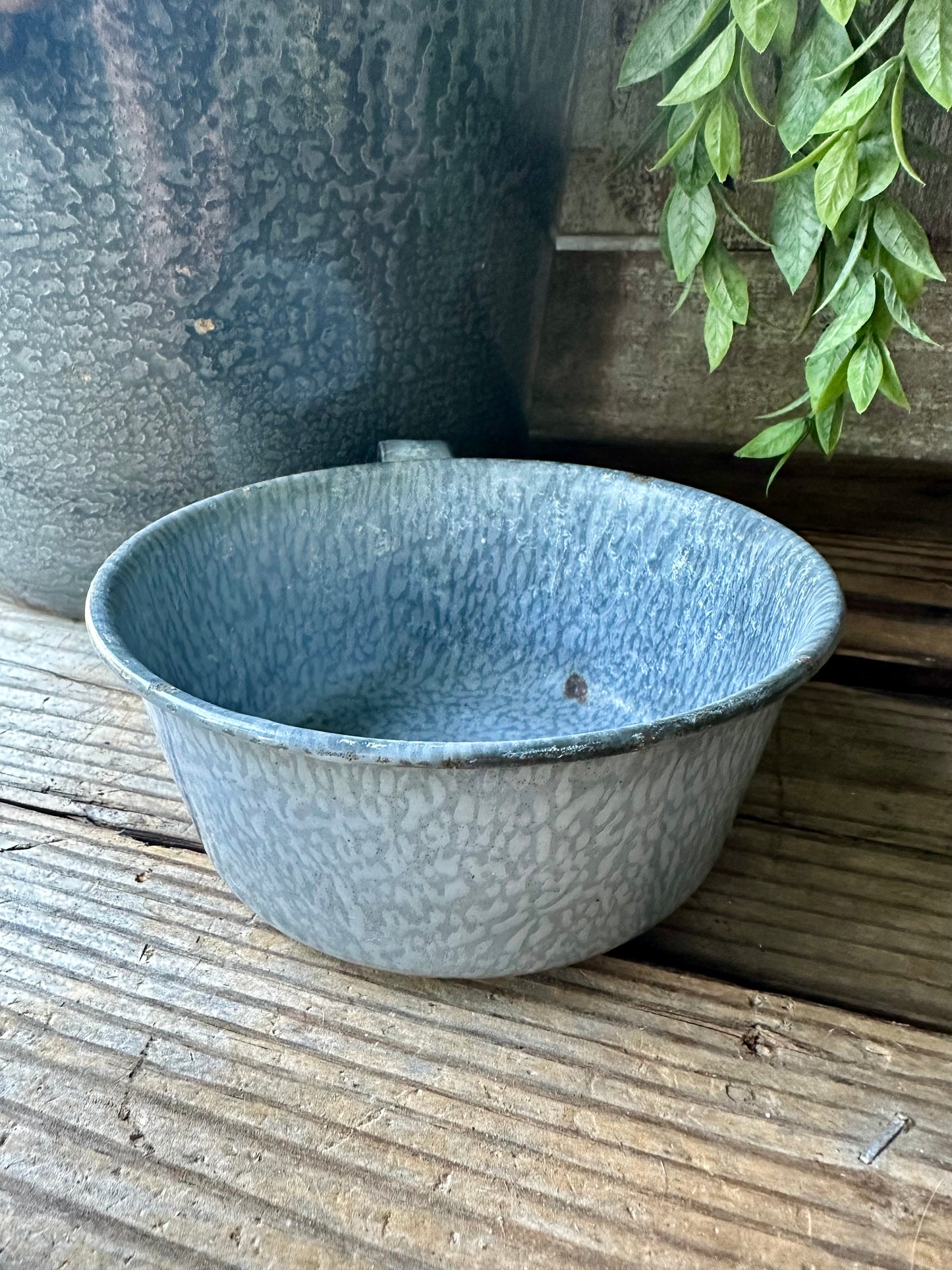 Gray Enamelware Cup/Dish With Handle