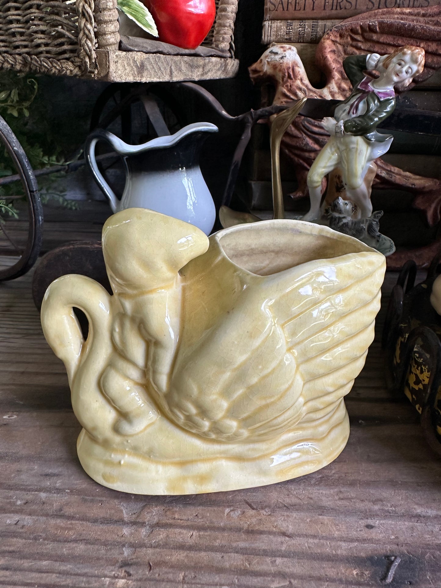 Swans & Boy Planter Yellow