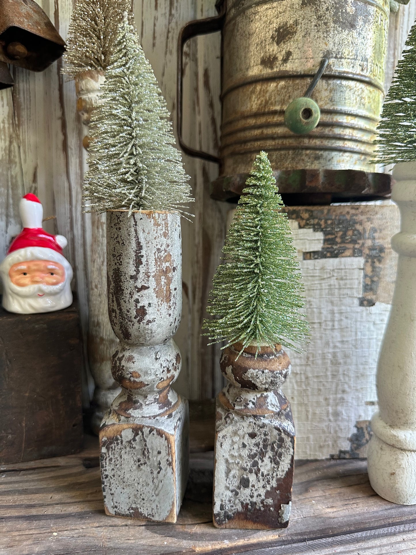 Salvage Wood Spindle Bottle Brush Tree Set Of Two
