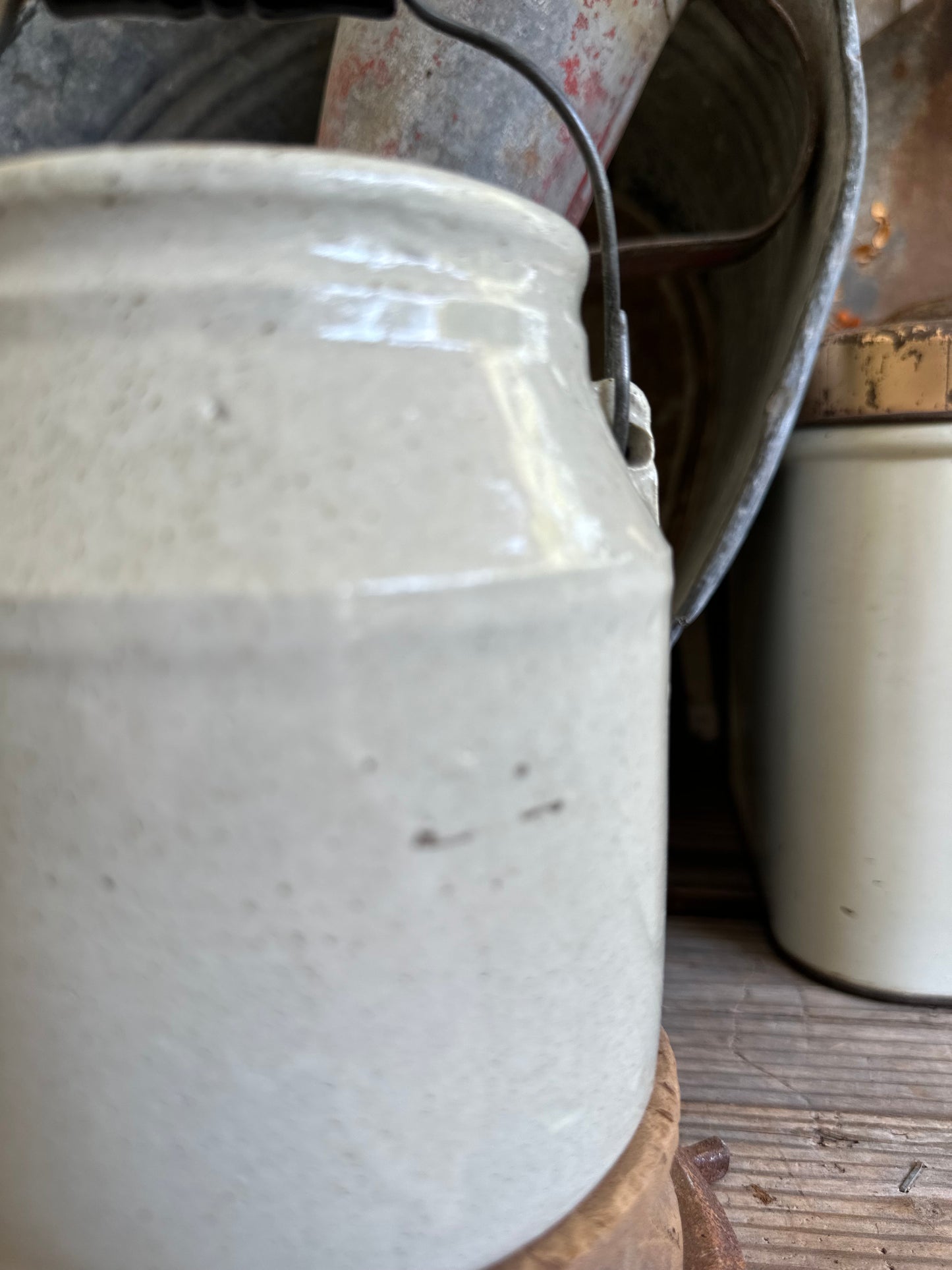 Crock With Wire & Wood Handle